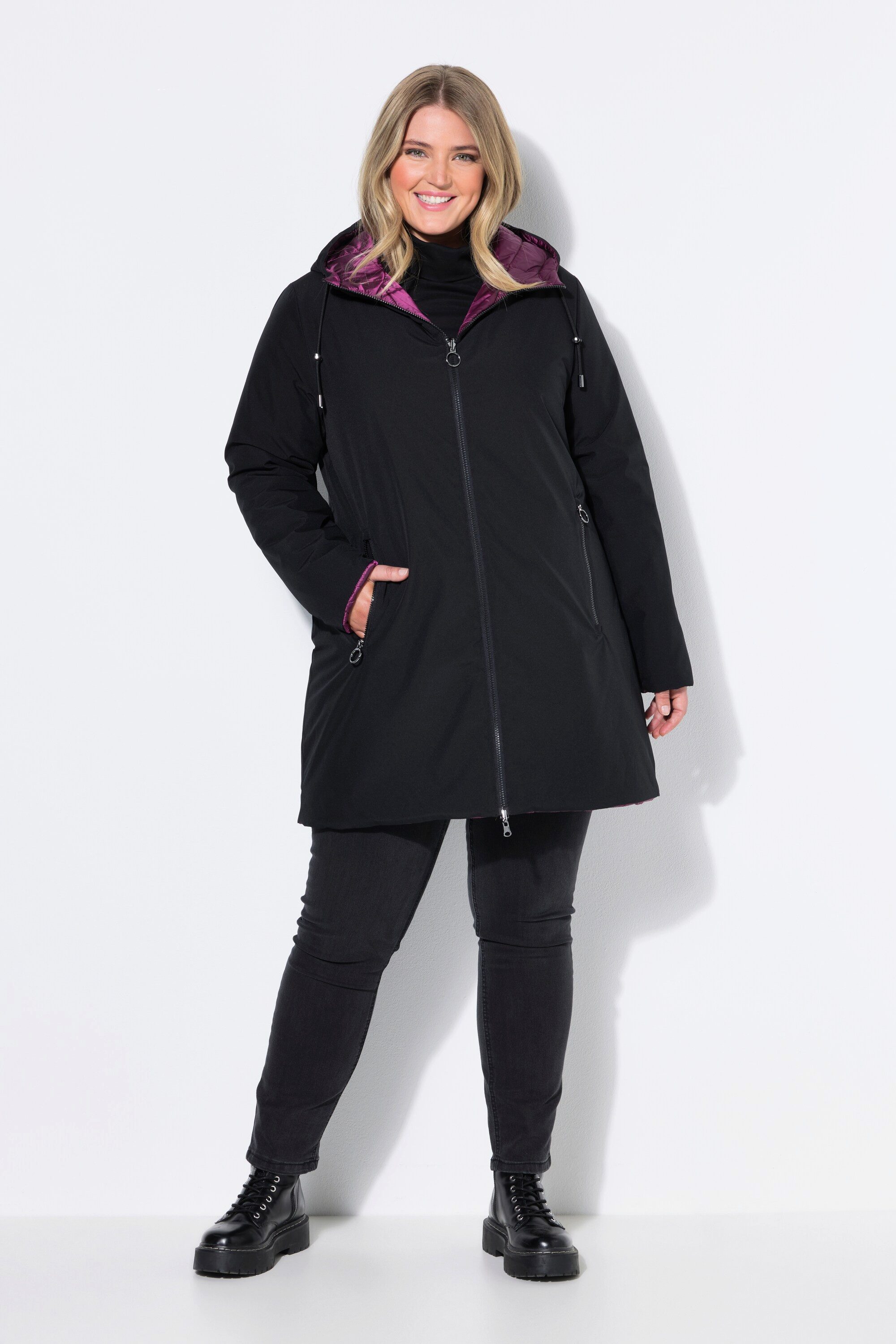 Ulla Popken Trenchcoat HYPRAR Wende-Steppmantel glatt/gesteppt A-Linie