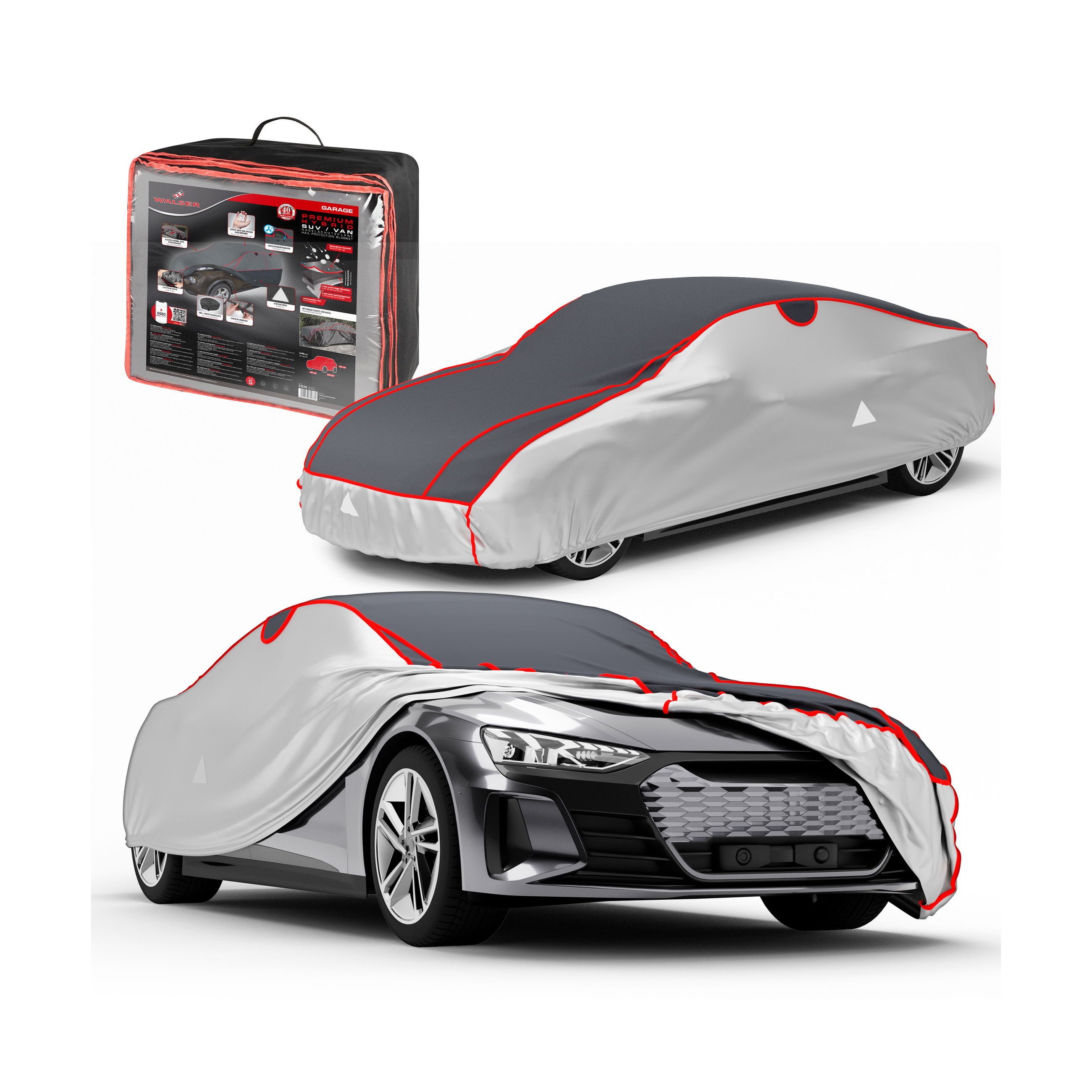 WALSER Autoplane Hagelschutz Premium Hybrid (1-St., 1 Hagelschutzplane, 3 Spanngurte)