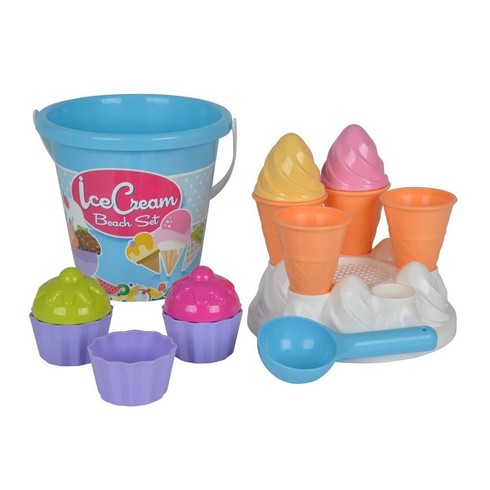 SIMBA Spiel Simba Eimergarnitur Eis 14-teilig mit Eimer und Sandformen, Eimergarnitur Eis, 14-teilig, Eisformen, Portionierer, 2 Farbvarianten