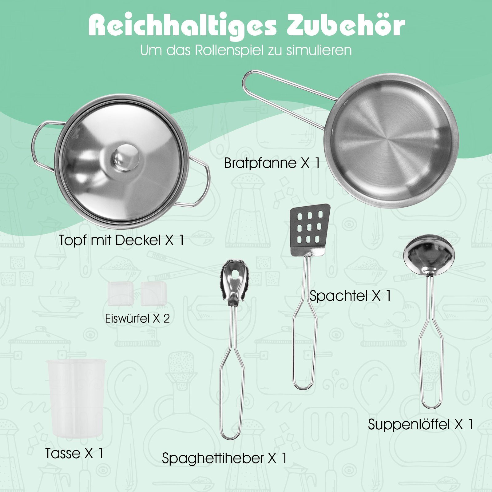 COSTWAY Spielküche Kinderküche holz, inkl. Zubehör, 105 x 49 x 81 cm, ab 3 günstig online kaufen