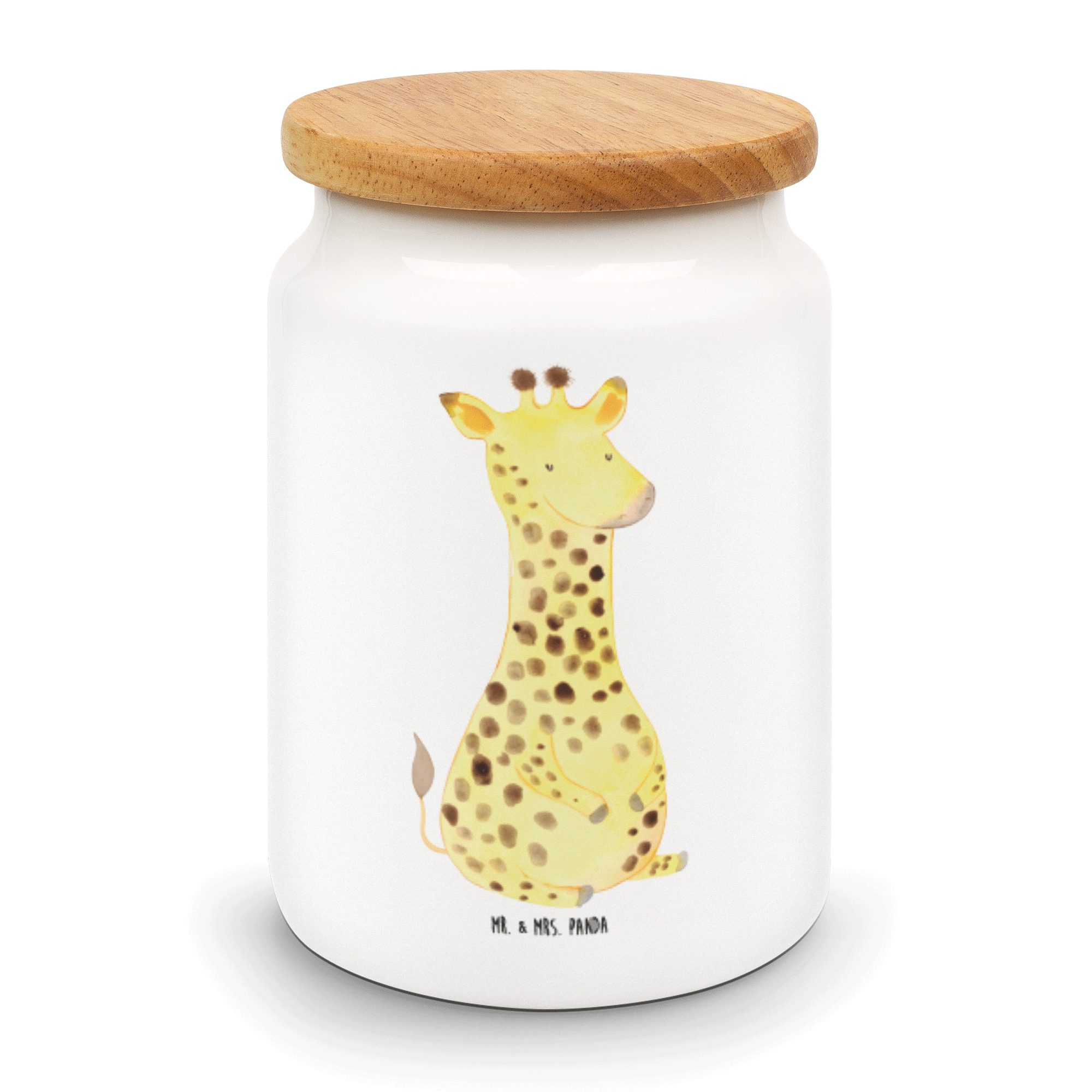 Mr. & Mrs. Panda Vorratsdose Giraffe Zufrieden - Weiß - Geschenk, Vorratsbehälter, Afrika, Wildtie, Keramik, (1-tlg)