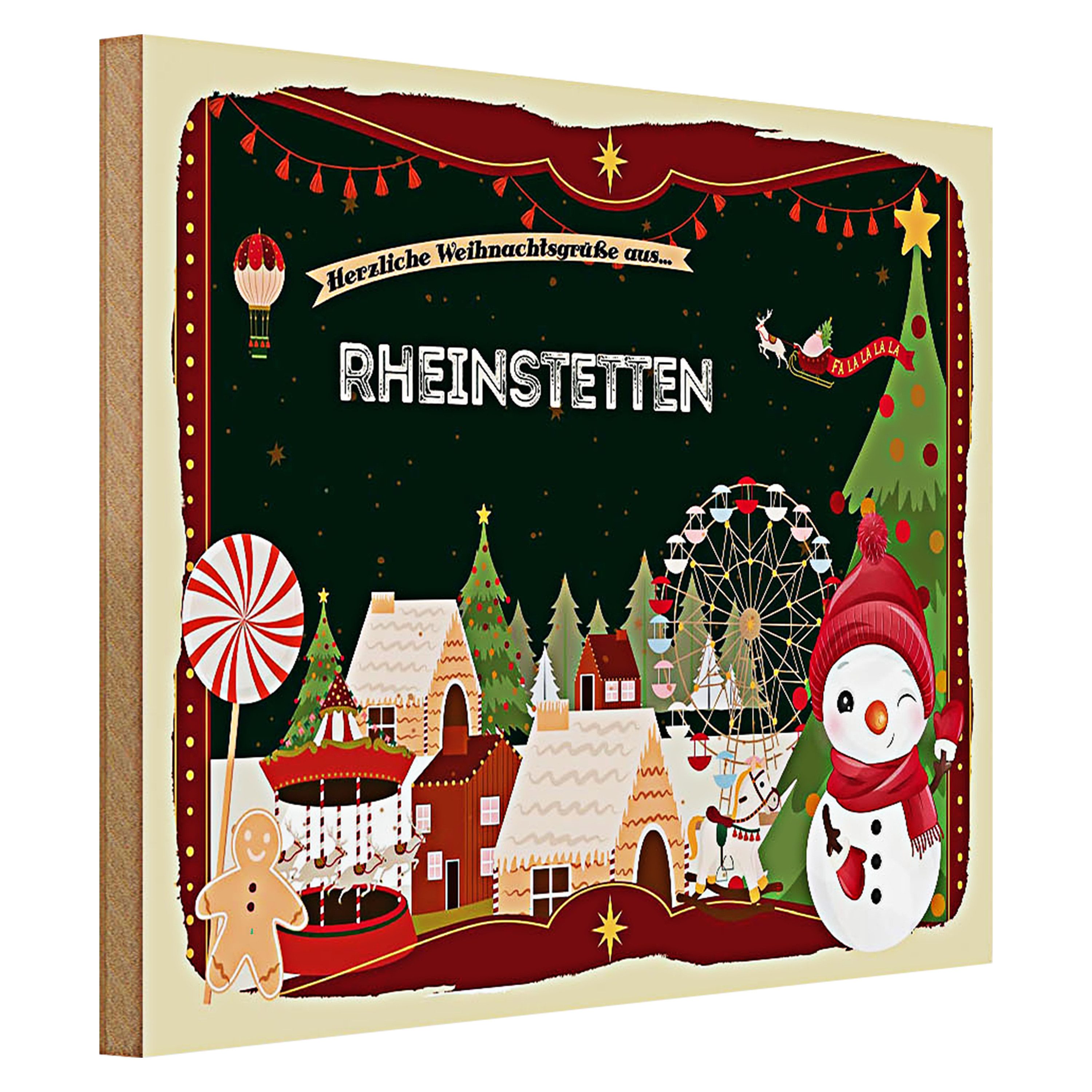 Roomando Holzbild Weihnachten Grüße RHEINSTETTEN 40x30cm