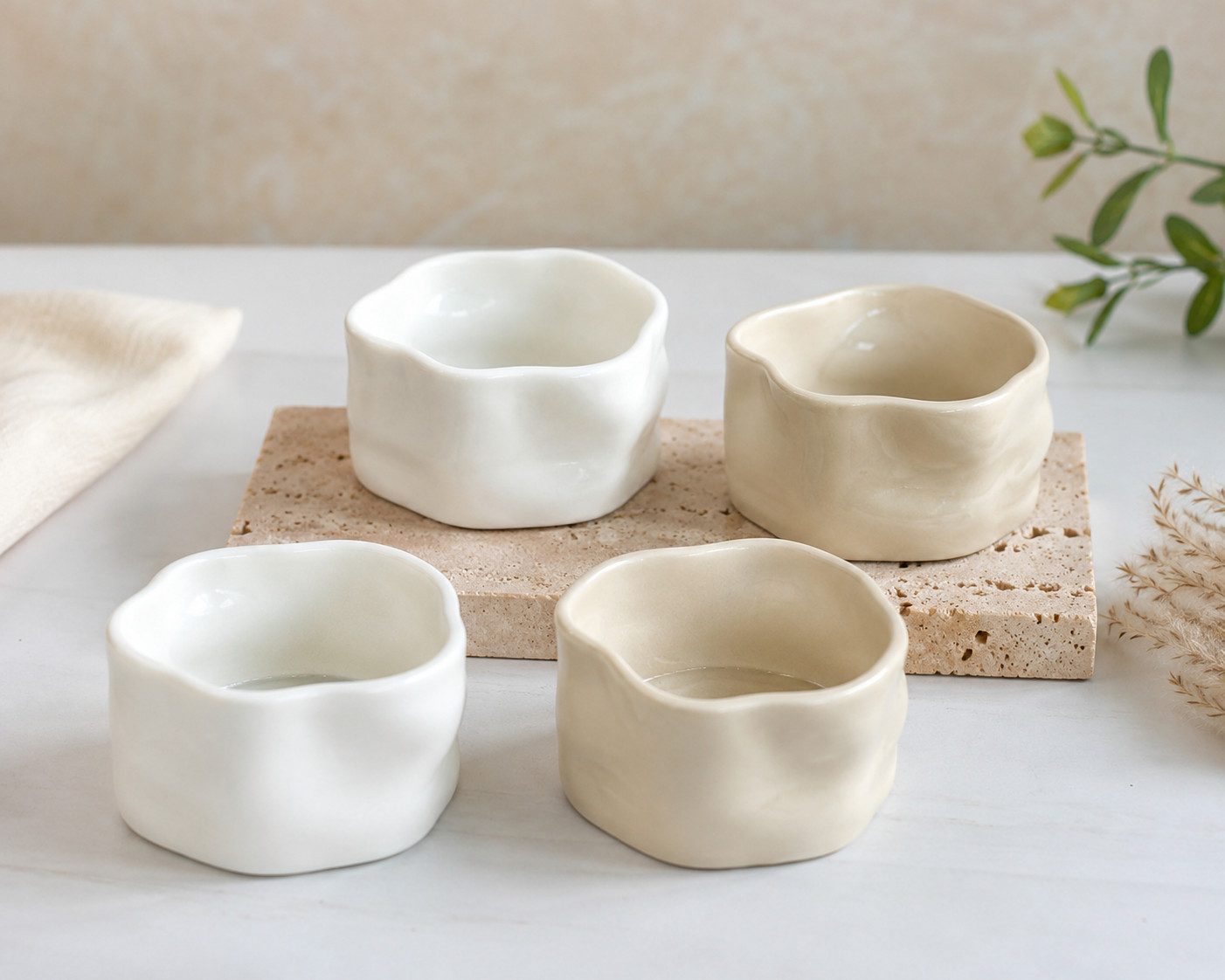 EmirtexHome Dipschale Nordic Beige 6er Dip- Schälchen Set-glänzend, Porzellan