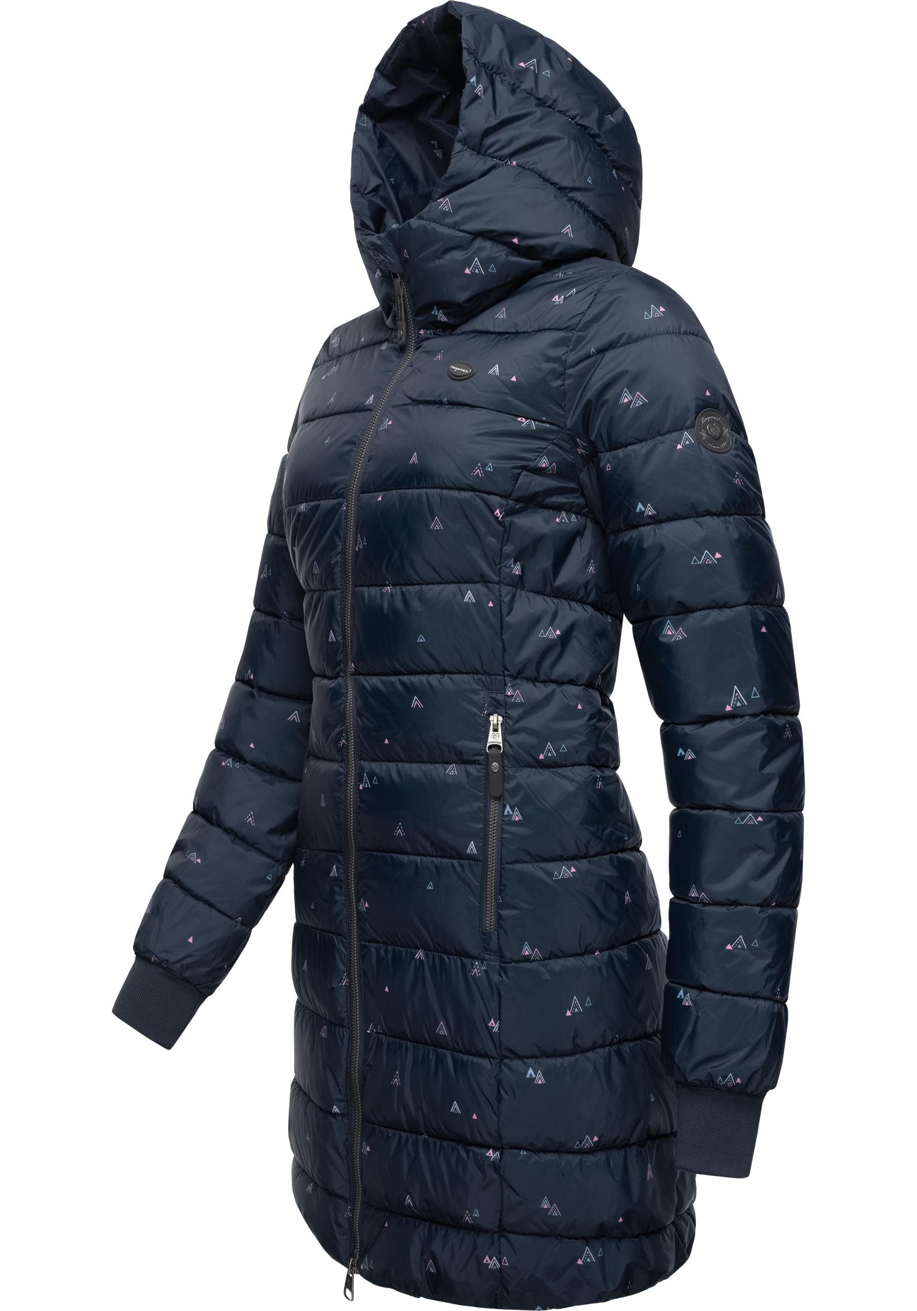 Gemusterte Steppjacke navy Tiasa Winterjacke mit Kapuze Ragwear Long