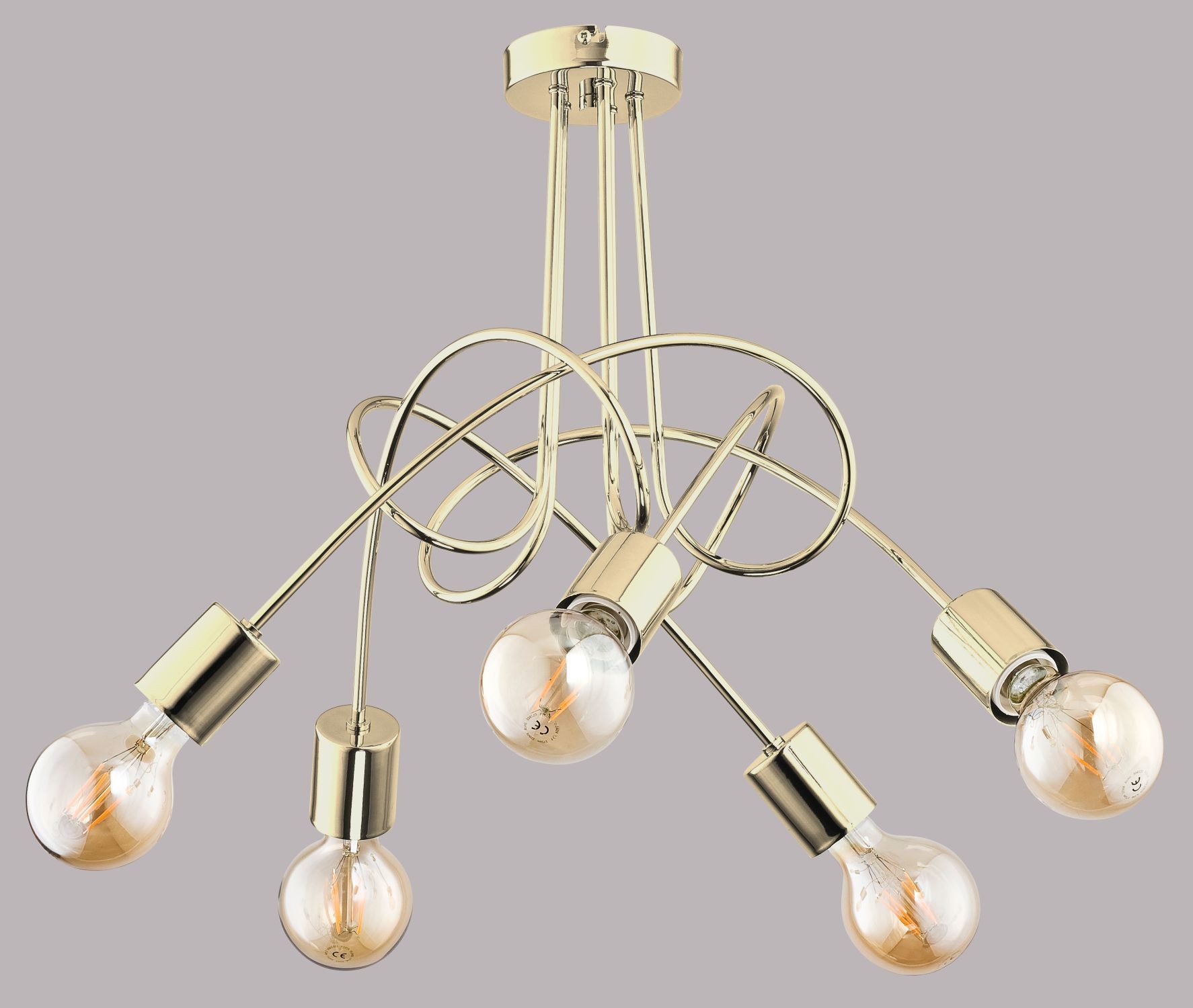 Licht-Erlebnisse Deckenleuchte KALMAR, ohne Leuchtmittel, Metall E27 5-flammig B: 50 cm in Gold Retro Design