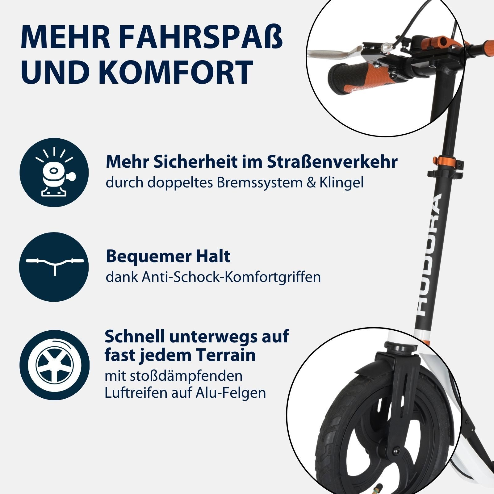 Hudora Cityroller BigWheel® Air 230 Dual Brake Scooter, einklappbarer, höhenverstellbarer Tretroller