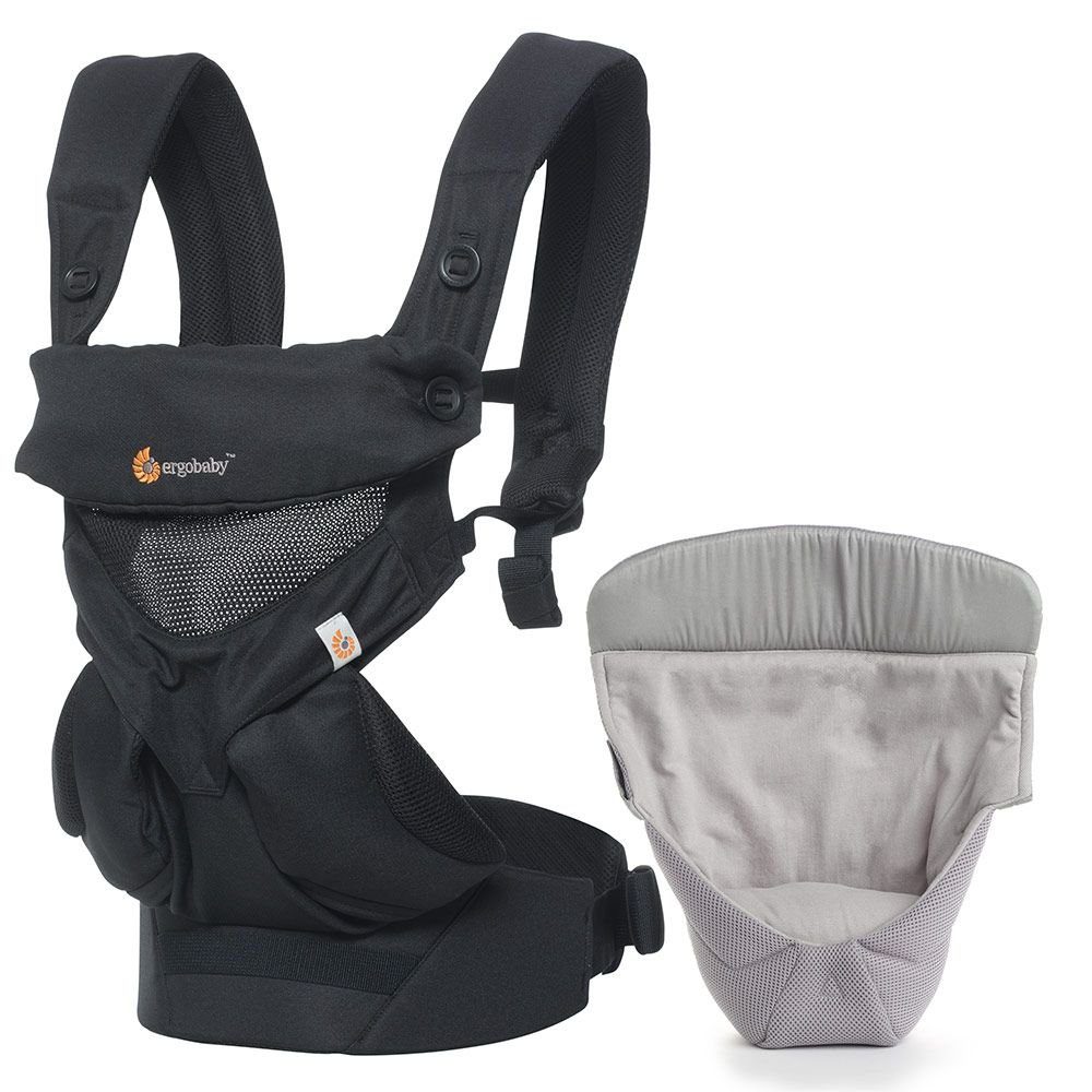 Ergobaby Babytrage 360 Cool Air Mesh - Onyx Black, Babytragen-Set inkl.  Neugeboreneneinsatz Easy Snug Bauchtrage, Rückentrage (4 Tragepositionen)