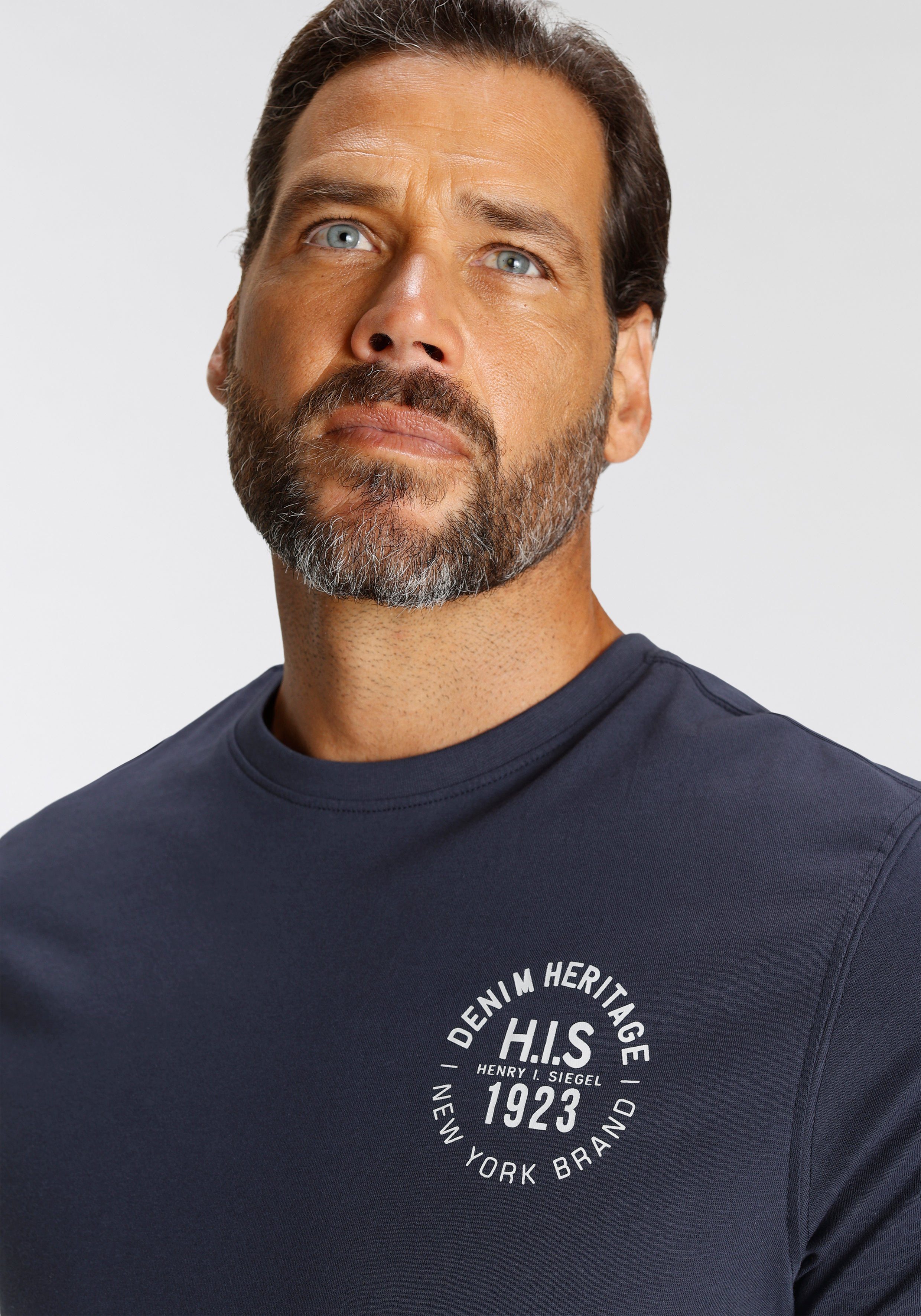 H.I.S T-Shirt (Packung, 3-tlg., 3er-Pack) schmal geschnitten, bedrucktes Design, aus 100% Baumwolle