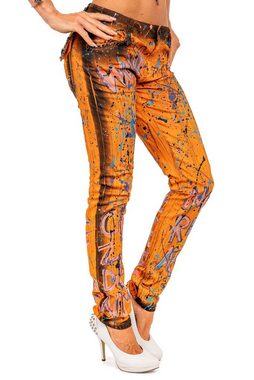 Cipo & Baxx Slim-fit-Jeans Auffällige Hose BA-WD445 in Orange mit Modischen Farbklecksen