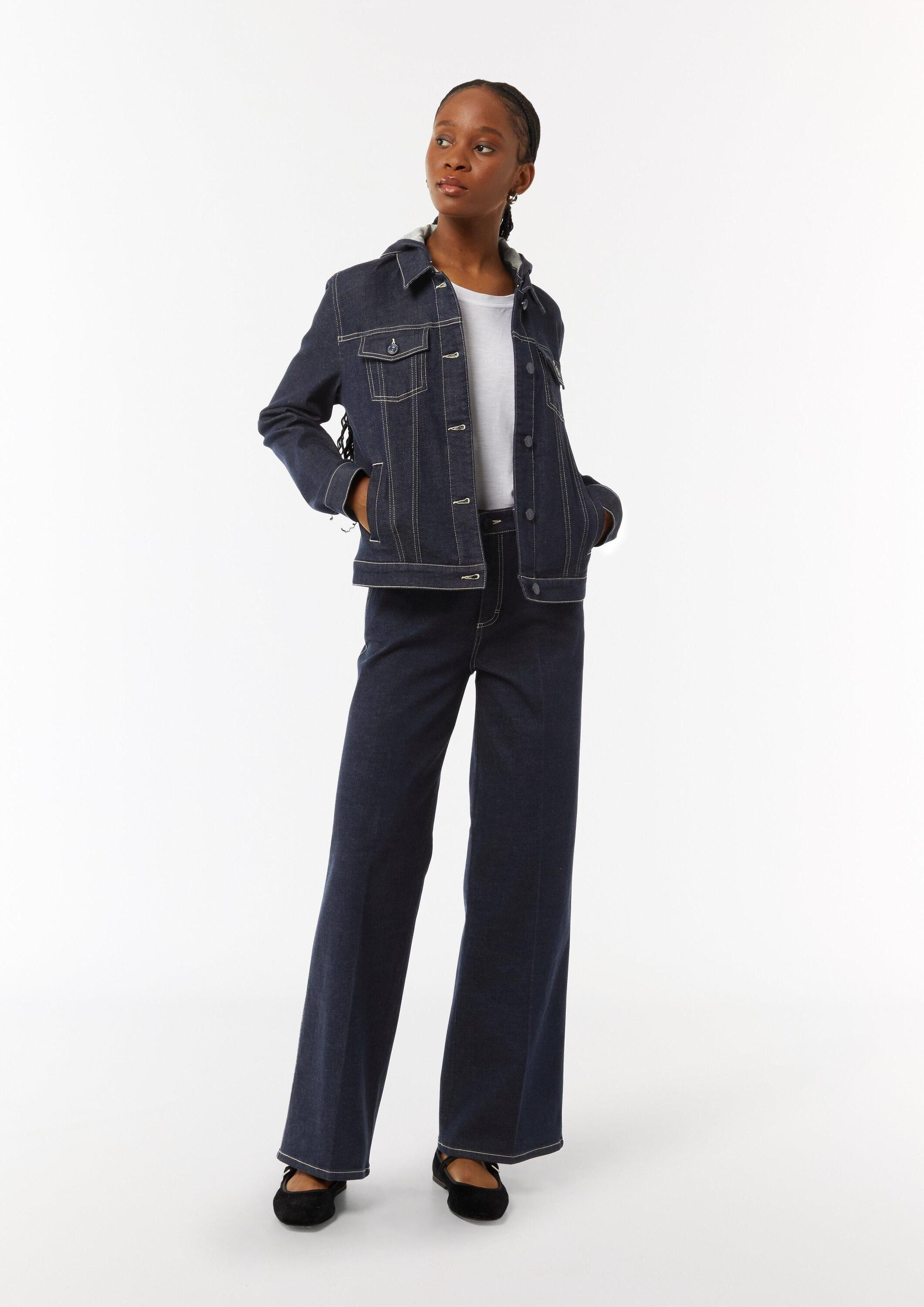 comma Funktionsjacke Indoor-Jacke Jeansjacke mit abnehmbarer Kapuze