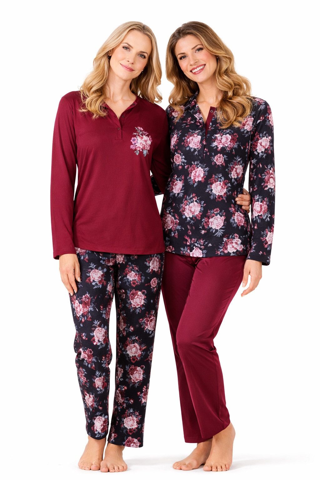 Consult-Tex Pyjama Damen 2er Pack Langarm Pyjama Schlafanzug mit Knopfleiste,Baumwolle (Spar-Set, 2 Stück) aus reiner Baumwolle-Jerse Qualität