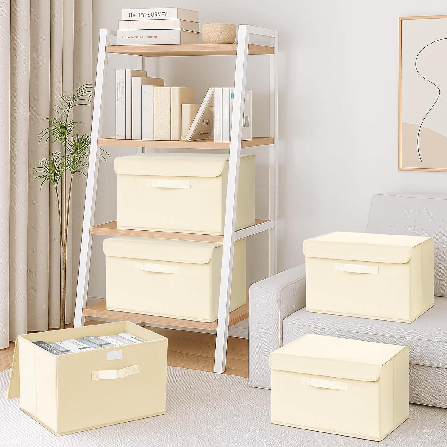 LuxusKollektion Faltbox Aufbewahrungsboxen Deckel Griff Stoff 2 Stück Lichtbeige