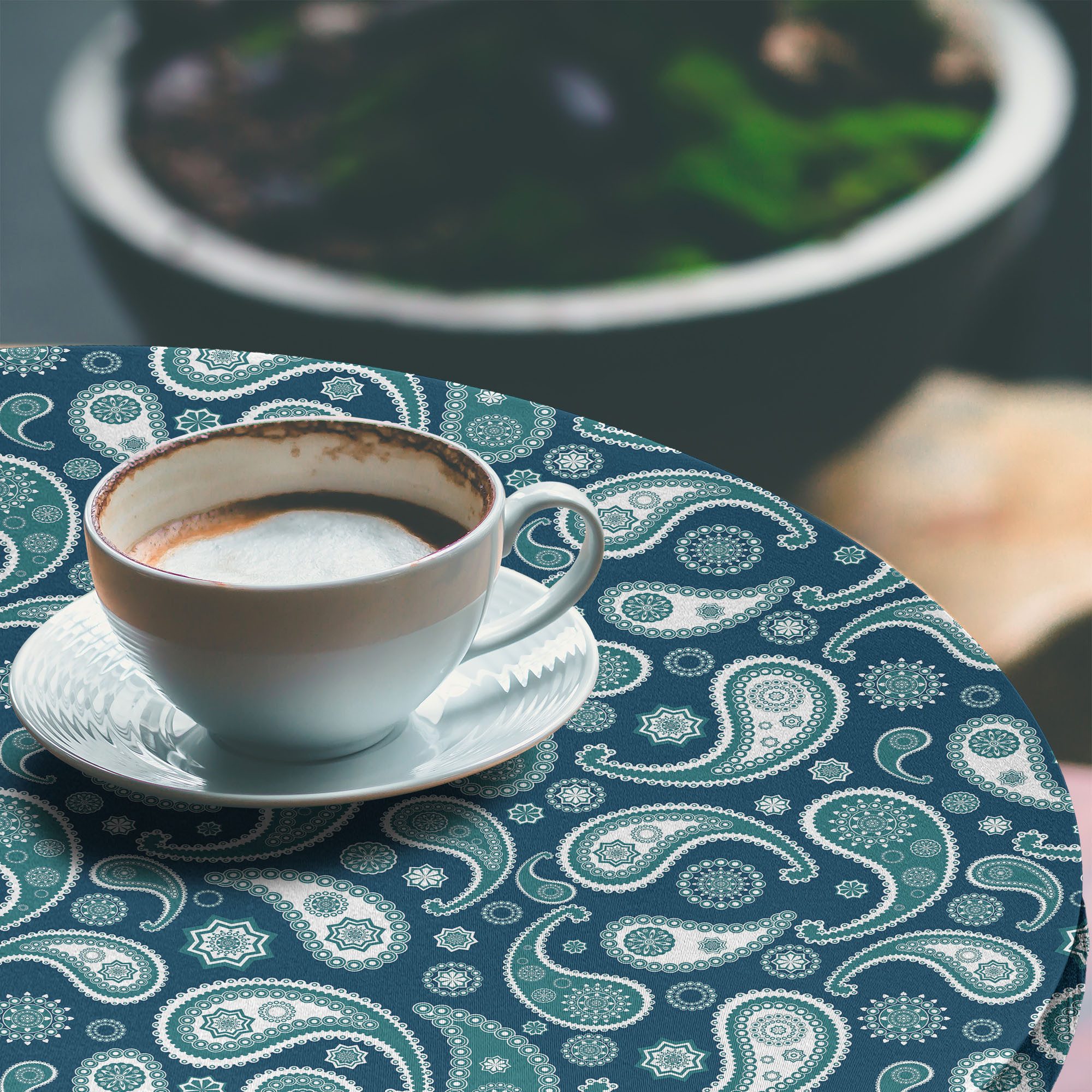 Abakuhaus Tischdecke Rundum-elastische Stofftischdecke, Vintage Blue Eastern Paisley