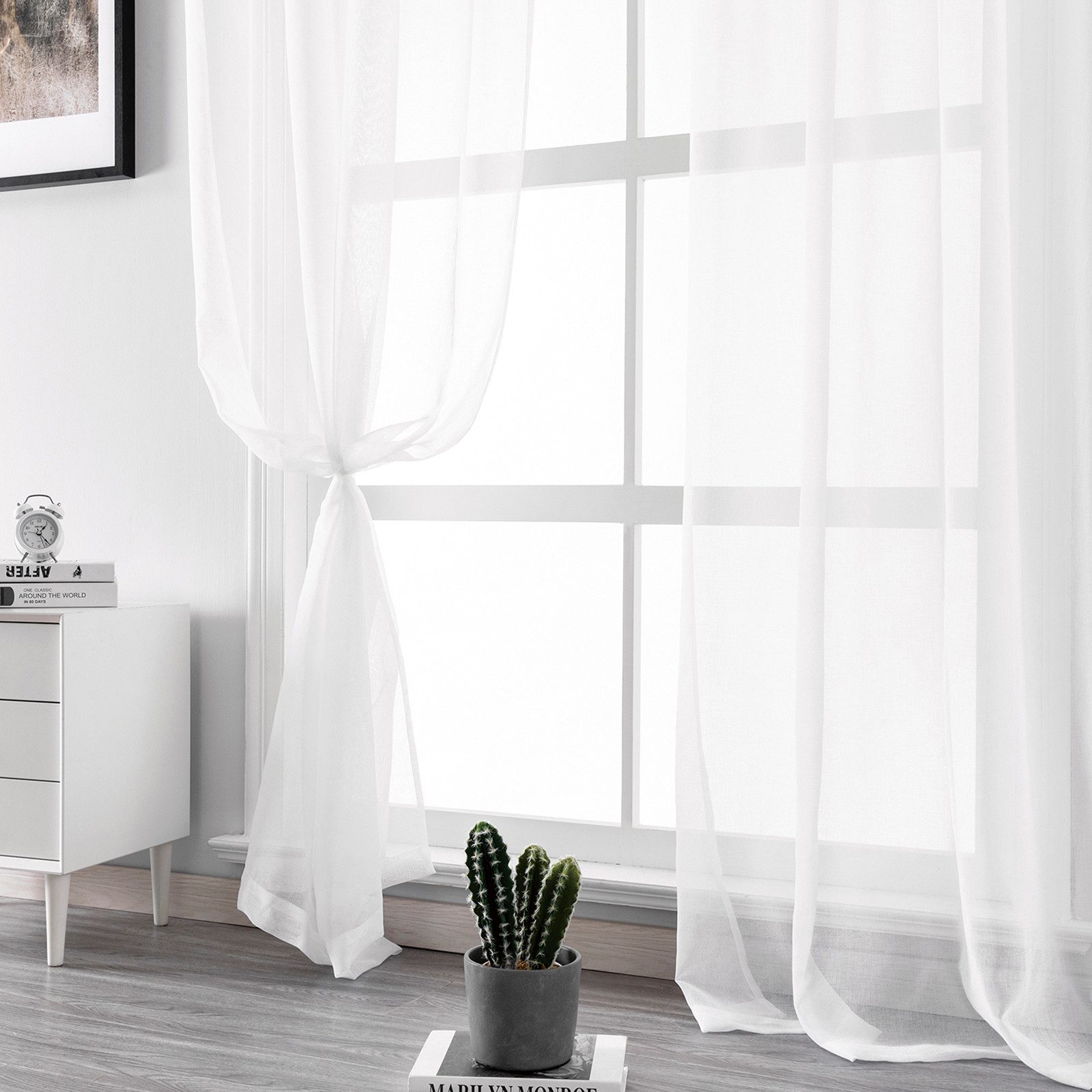 BTTO V&G Bindegardine Voile Gardinen 2er-Set, Transparente Vorhänge, Weiß Gaze, Stangentasche