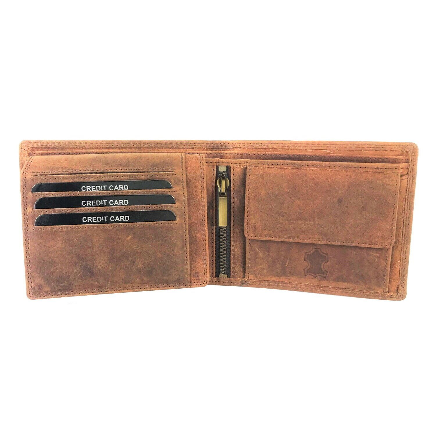 Buffalo Hill Geldbörse >8101< Büffelleder Portemonnaie, integrierter RFID-Schutz, elegantes Wallet mit 8 Kartenfächern in Naturfarben