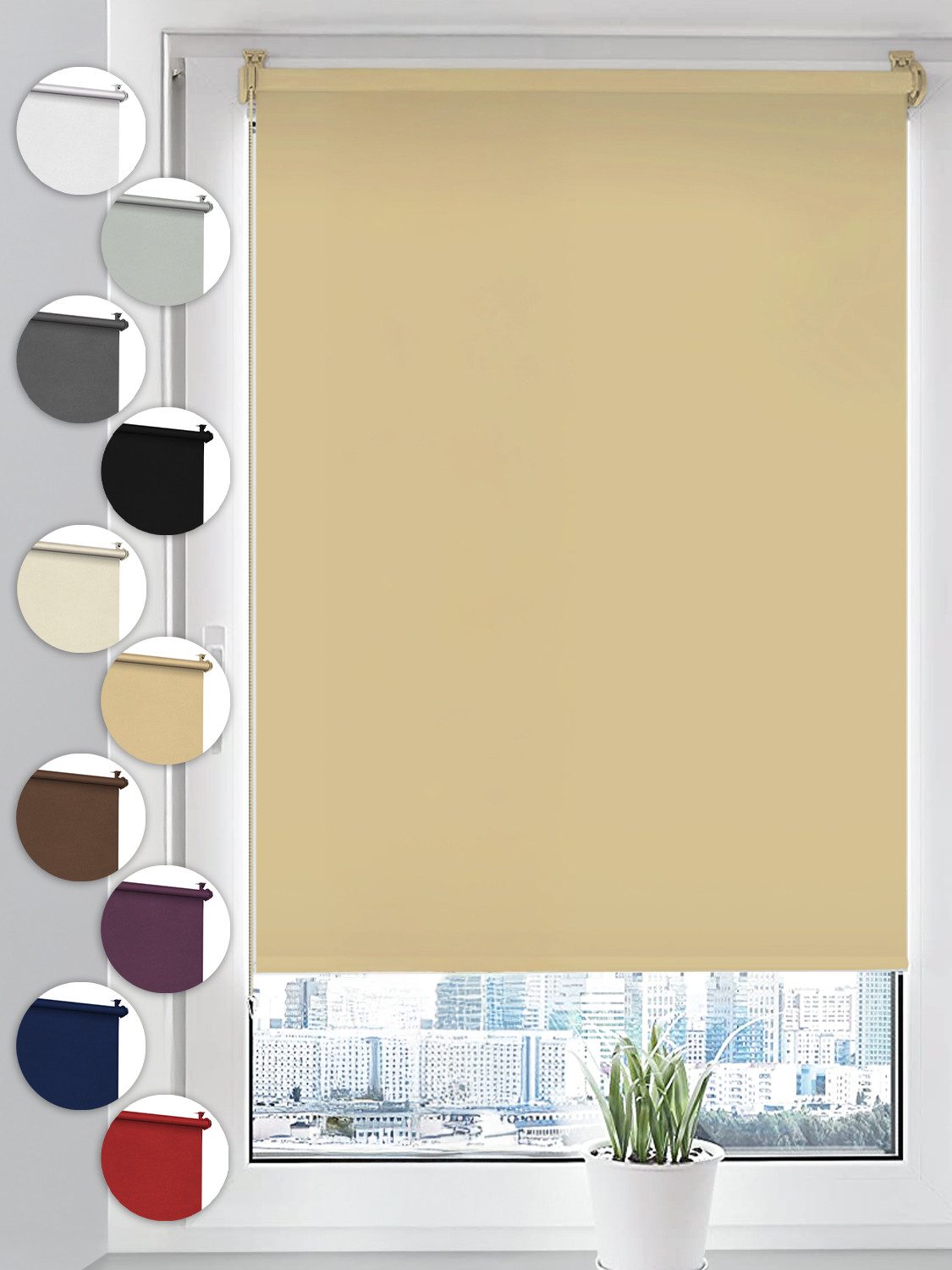Verdunklungsrollo Seitenzugrollo, Sonello, verdunkelnd, einfach Montage ohne Bohren, freihängend, Klemmfix, 30cm x 130cm Beige Verdunkelungsrollo, Rollos Fenster, Sonnenschutz