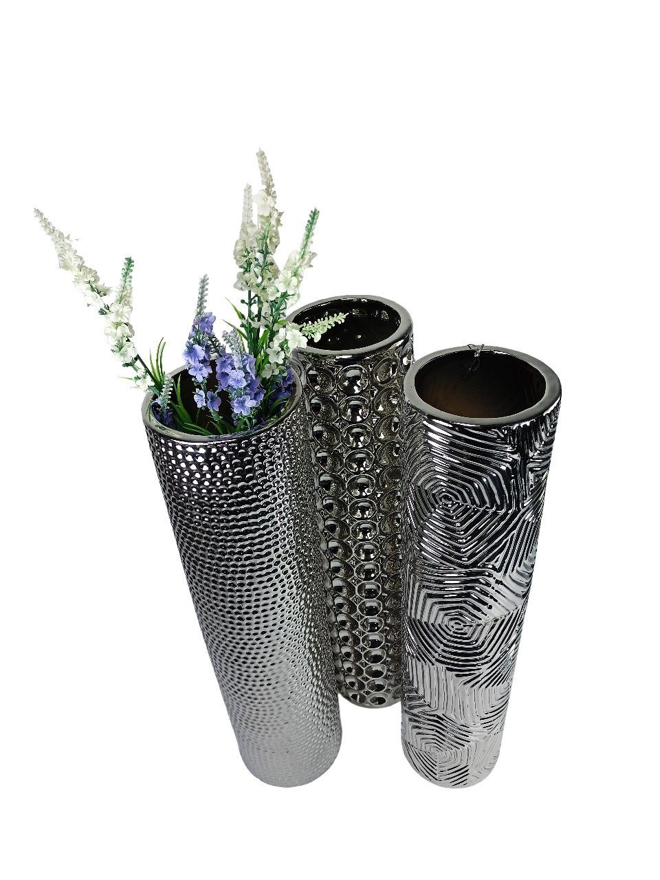 Keramik Wohnzimmer Silber GlasArt Schöne Blumenvase Dekovase Deko-Vase edel 50x12cm