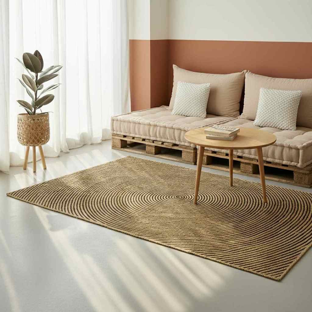 vidaXL Teppich Bereichsteppich Schwarz 160 x 160 cm Jute