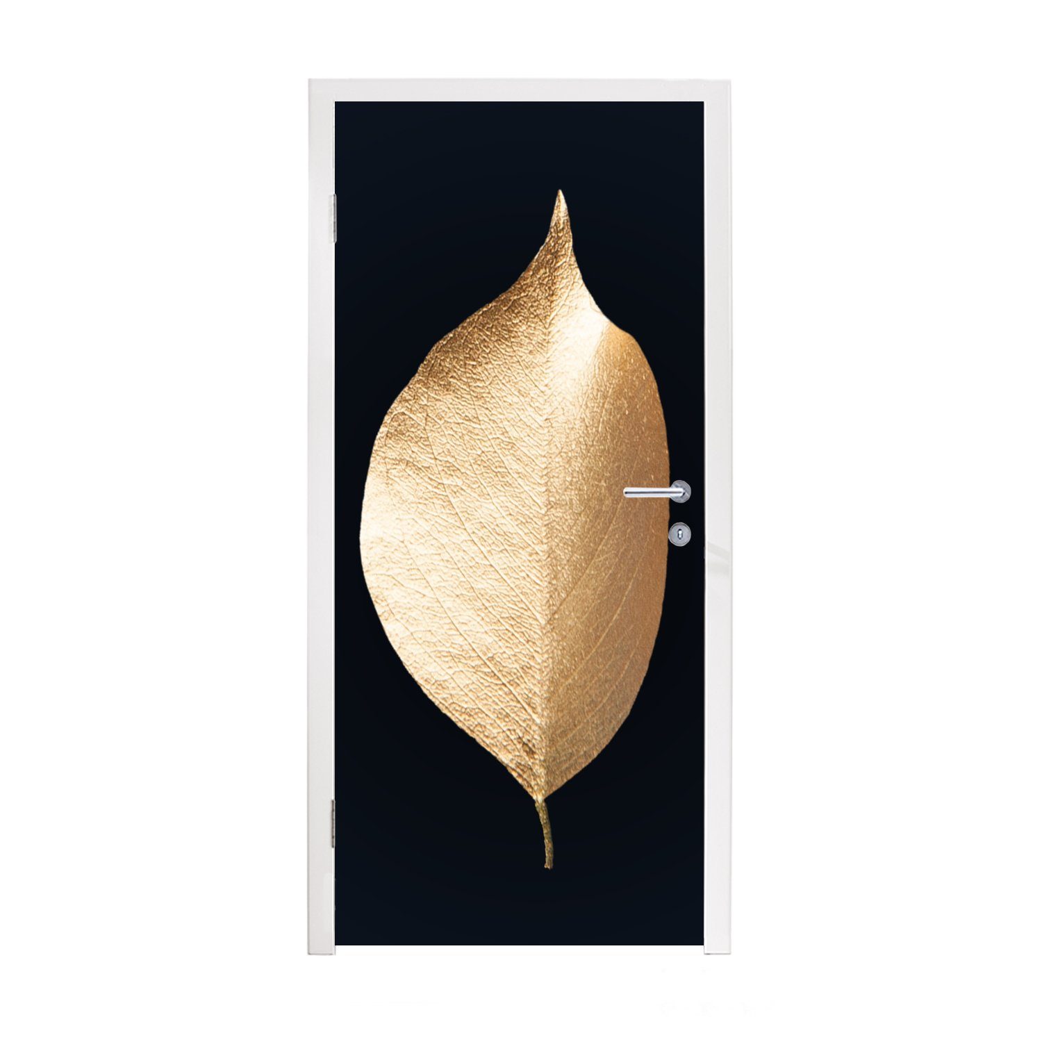 75x205 MuchoWow (1 - Türtapete St), Pflanzen Tür, bedruckt, cm Fototapete - Luxus, Schwarz für Gold - Matt, Blätter Türaufkleber, -