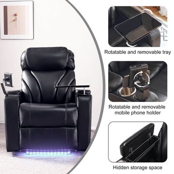 REDOM Relaxsessel TV-Sessel mit Liegefunktion (Fernsehsessel Tabletttisch und Handyhalter, mit Leselampe), verstellbar, elektrisch mit USB