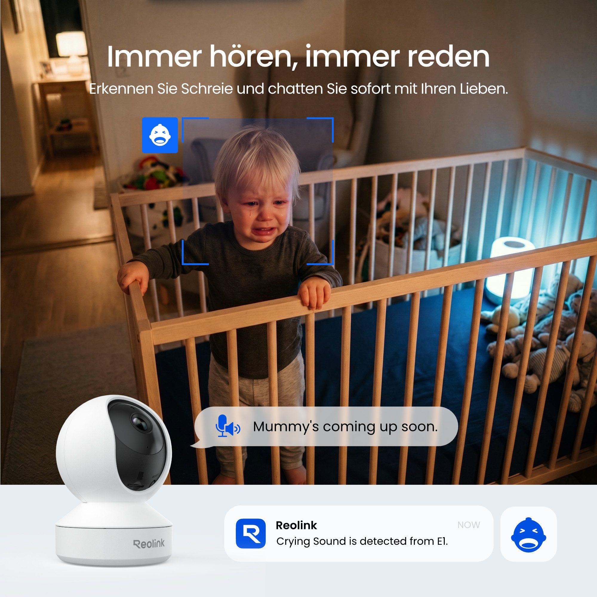 Reolink Überwachungskamera E1 4MP WLAN IP (Indoor, Packung, 1-tlg., 355° Schwenk & 50° Neigung, Pan-Tilt,2,4-GHz-WLAN,Bewegungserkennung,Bidirektionales Audio)