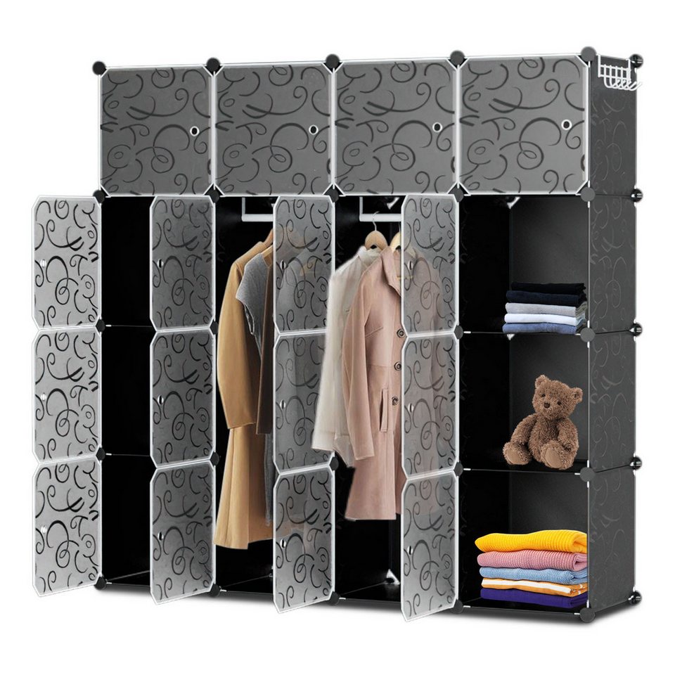clanmacy kleiderschrank diy 12/16/20 würfel kombischrank stecksystem  steckregal regalsystem (diy-regalsystem, 12/16/20 fächer verfügbar) mit  türen,