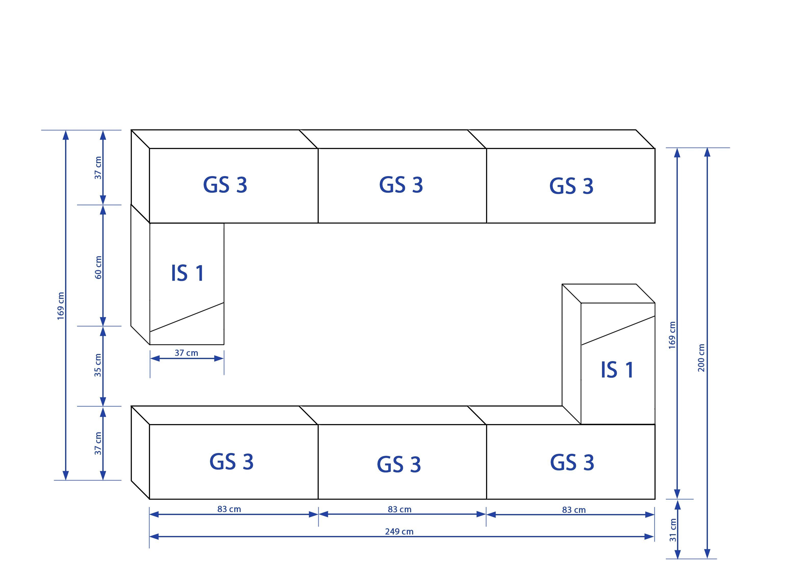 Patio Serie), - ROYAL24_MARKT Luxus LED-Beleuchtung Moderne Modernes Material - Design 8-St., -, - (Komplett Wohnwand Set, Hochglanz Wohnwand Weiß in Hochwertiges