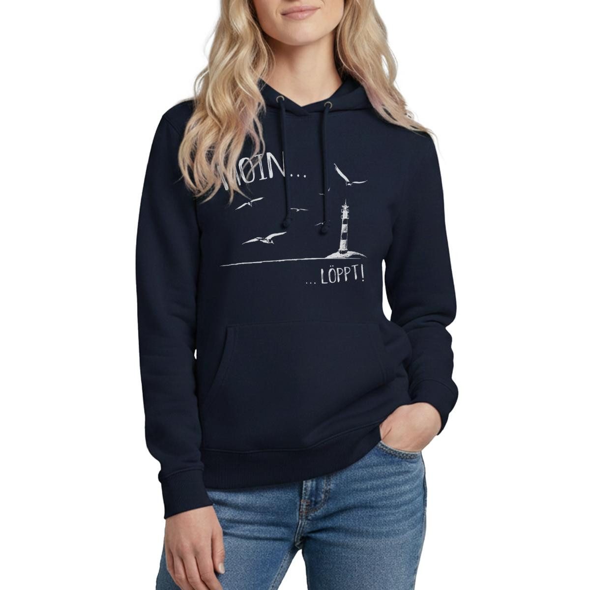 Spreadshirt Hoodie Moin…Löppt Leuchtturm Küste Norddeutsch Damen Hoodie (1-tlg) Schmaler, körpernaher, leicht verlängerter Schnitt