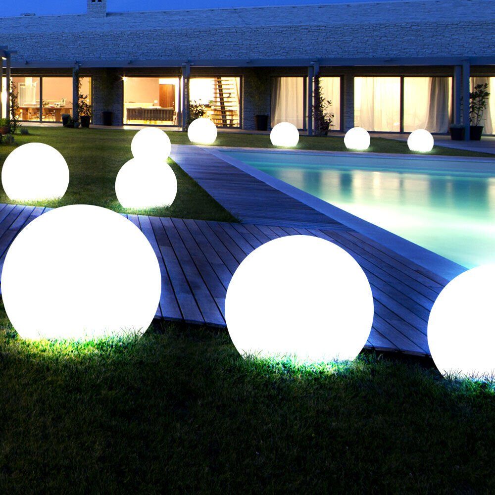 LED Grundstück etc-shop Lampen Steck LED verbaut, 5er Außen Set fest Erdspieß LED-Leuchtmittel Kugel Gartenleuchte, Solar