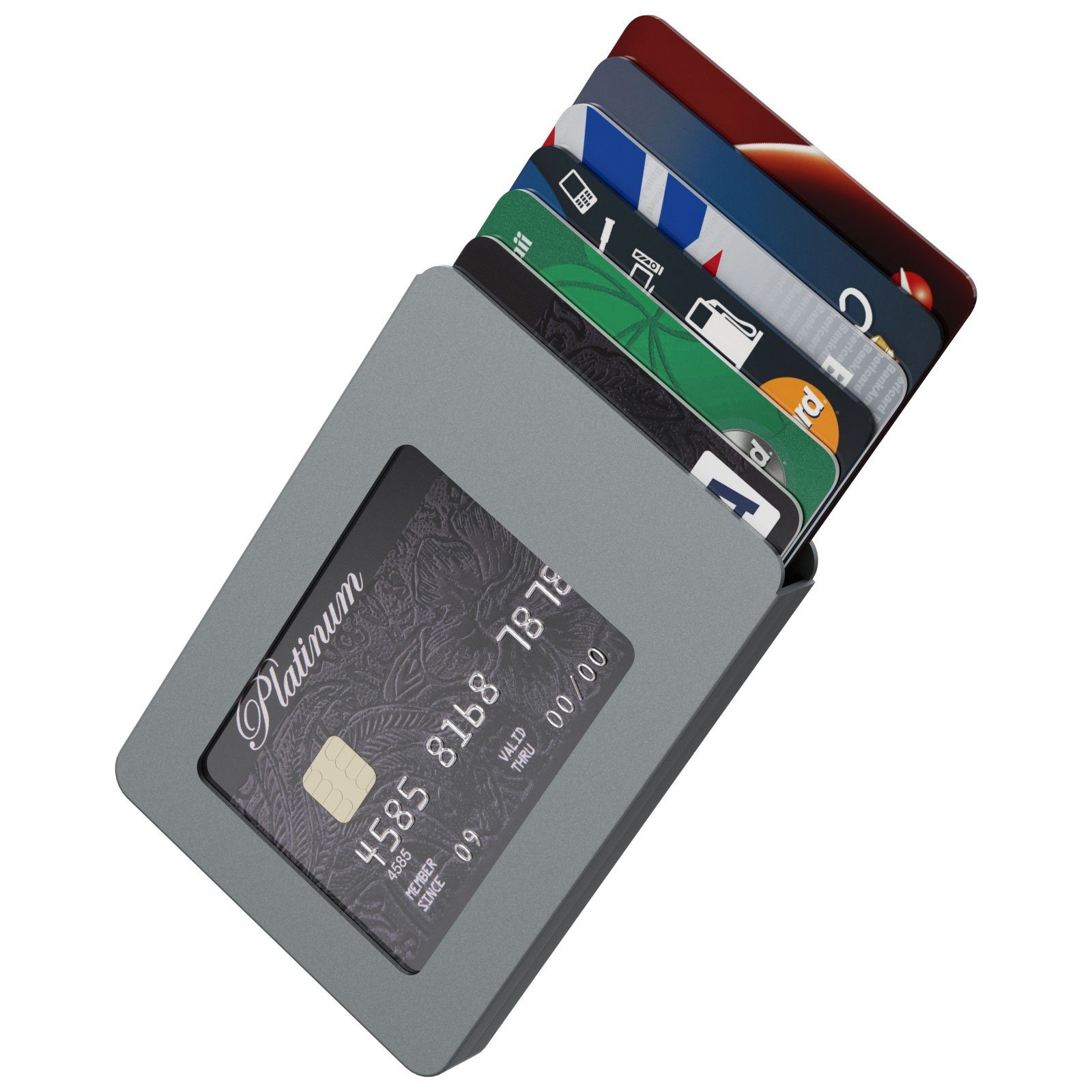 Aluminium Geldklammer Geldbörse - Kartenhalter aus mit Kartenhülle Wellgro Grau