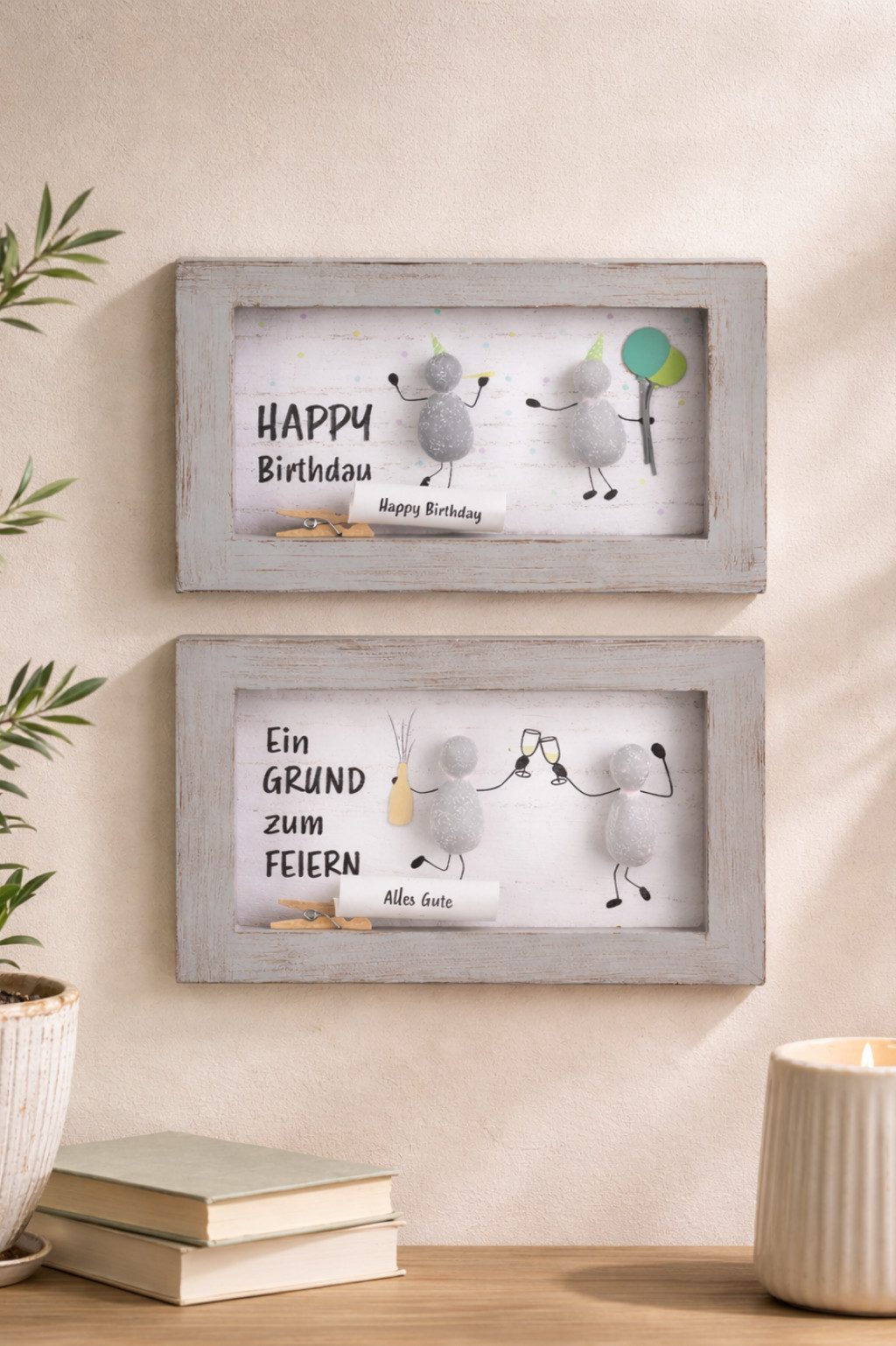 MF Wanddekoobjekt Steinbild Lots of Love 2er Set Geburtstagsdeko Wandbild mit Spruch (2 St)