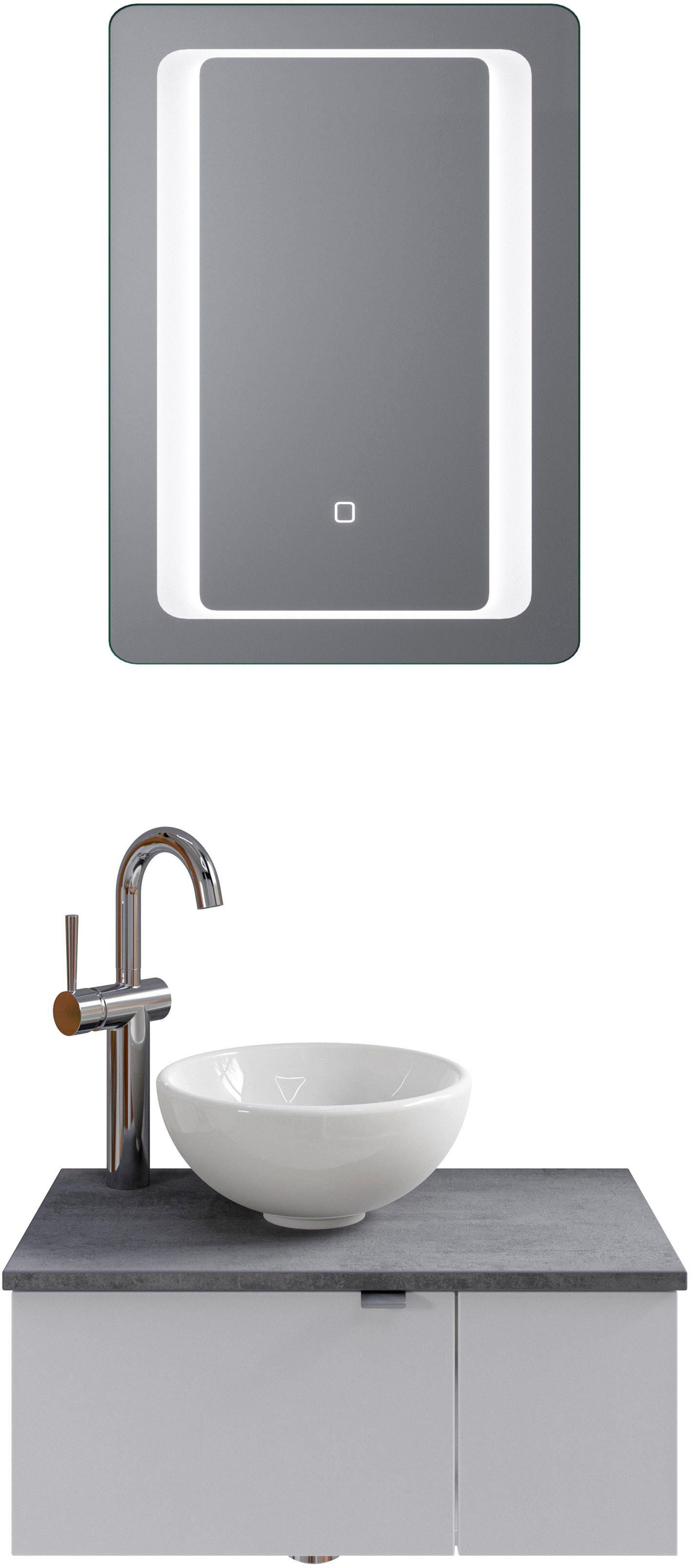 Saphir Badmöbel-Set Serie 6915, (4-St), Gäste-Bad, 61 cm breit, mit LED-Spiegel, offenem Fach und 2 Türen