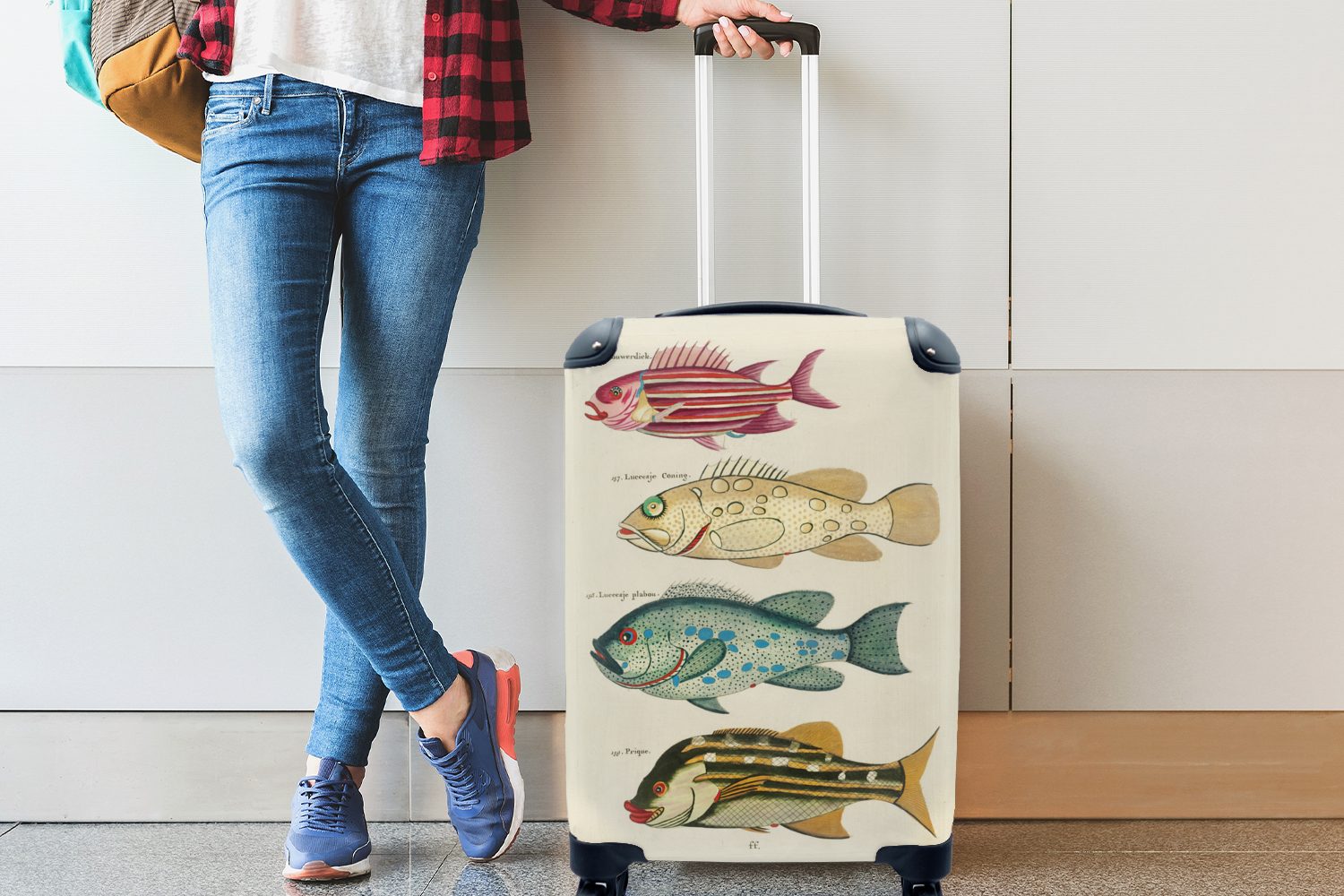 Reisekoffer - Rollen, Fisch Trolley, 4 MuchoWow - Vintage, Handgepäck für Reisetasche Kunst Ferien, rollen, Handgepäckkoffer mit