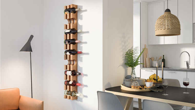 Woodek Design Weinregal für 9 Flaschen aus geölter Eiche, 145 cm (H) x 20 cm (B) x 11 cm (T), 1-tlg., Flaschenregal aus Massivholz