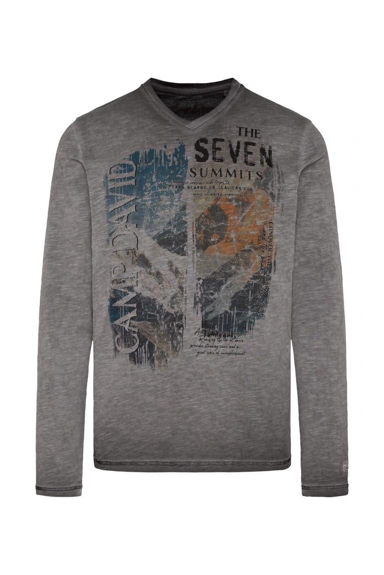 CAMP DAVID Longsleeve mit V-Neck und Photoprint black
