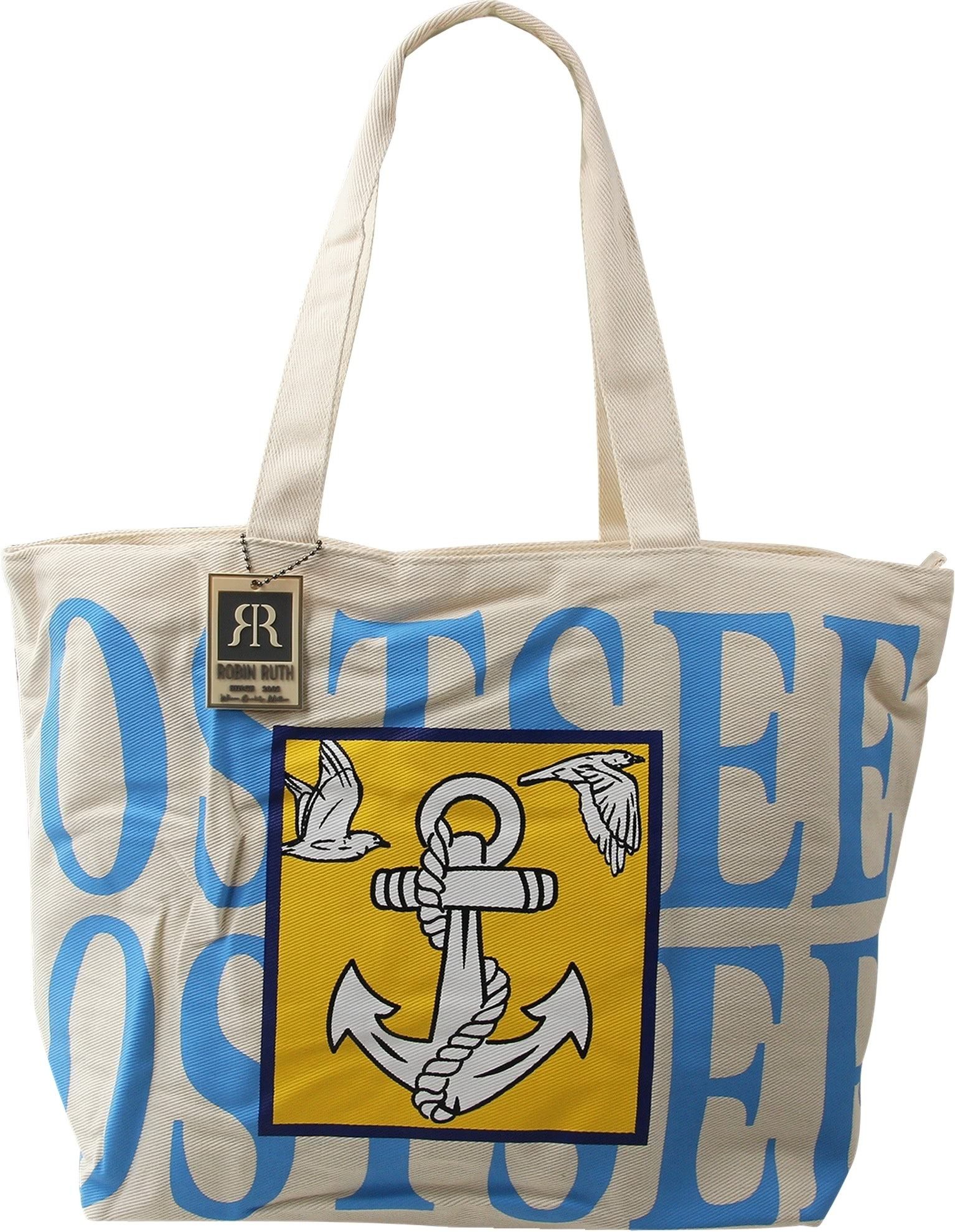 Robin Ruth Schultertasche Robin Ruth Schultertasche Baumwolle (Schultertasche), Damen Baumwolle-Polyester Schultertasche, beige, blau ca. 47,5cm