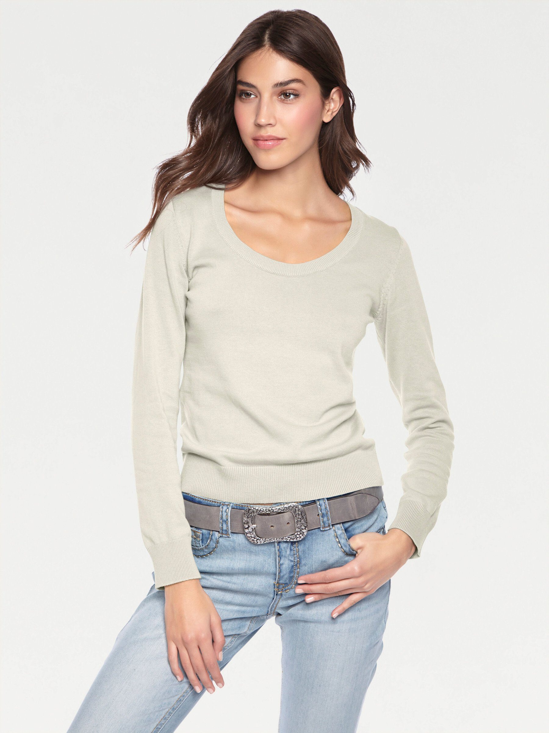 Strickpullover Rundhals-Pullover Langarm Feinstrick