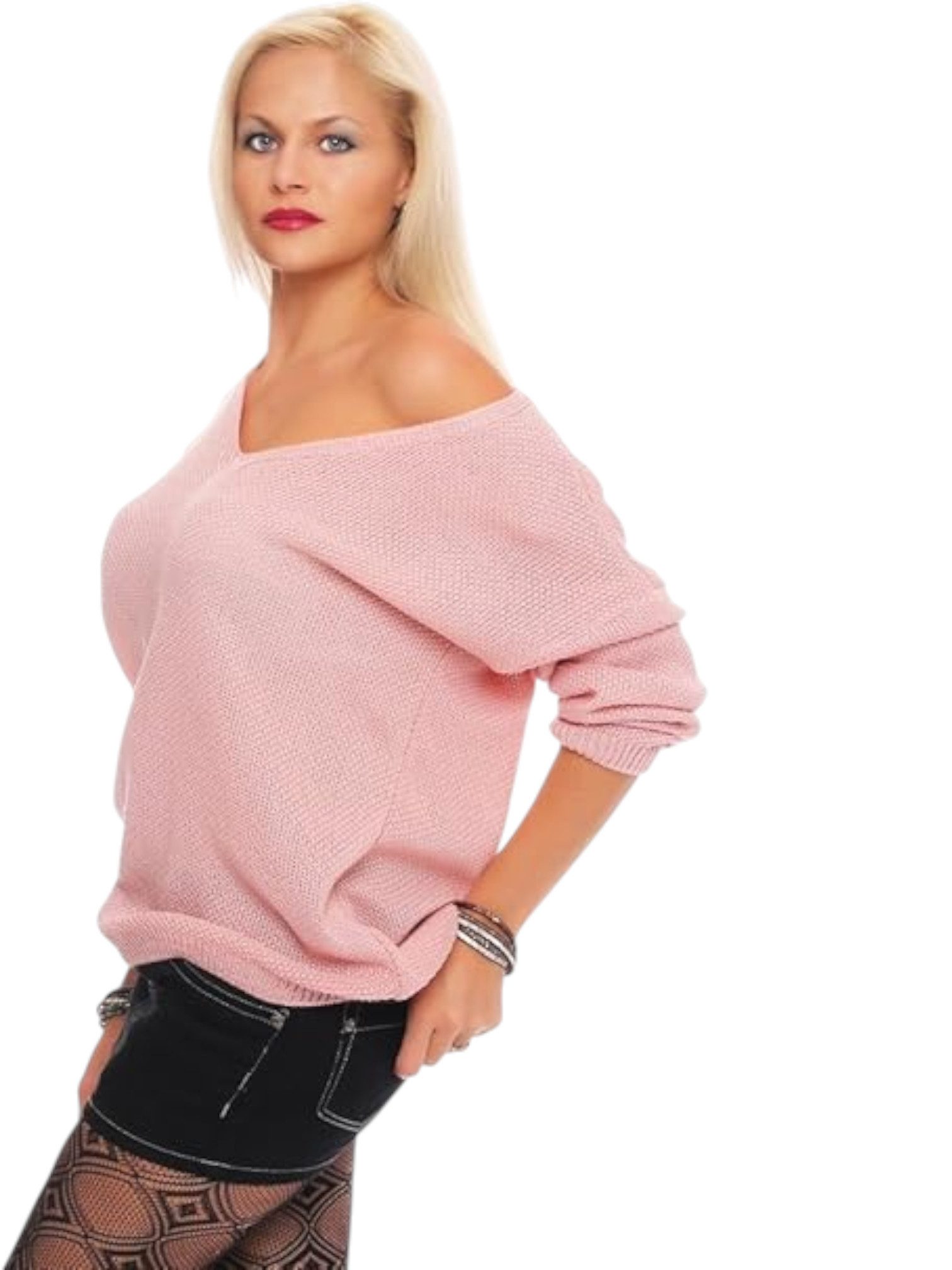 Mississhop V-Ausschnitt-Pullover Damen Strick Pullover Sweatshirt Pulli 301 günstig online kaufen