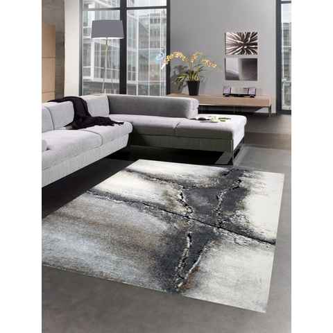 Teppich Designer Teppich Wohnzimmerteppich Kurzflor Steinspalt Stein Optik grau, Carpetia, rechteckig, Höhe: 14 mm
