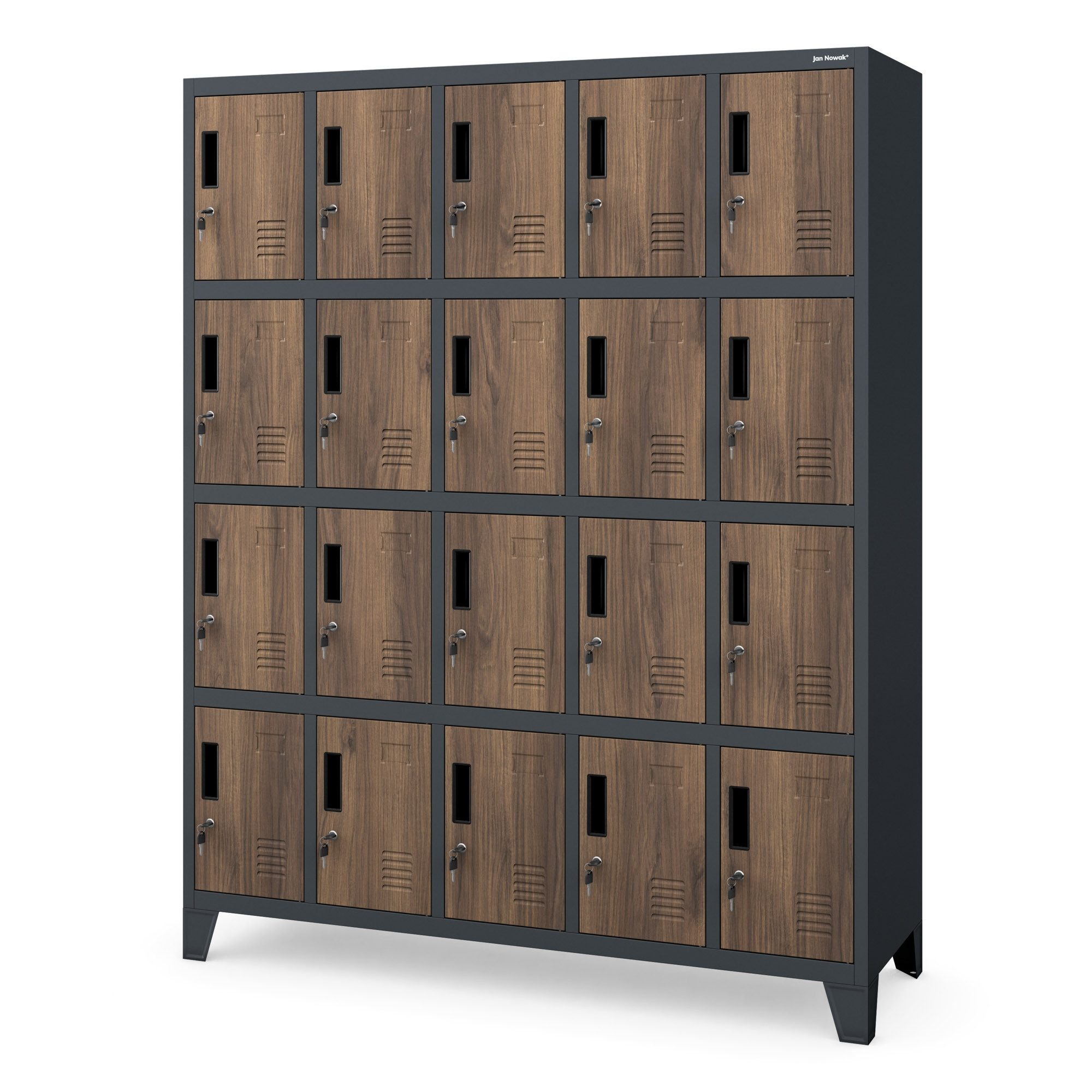 Jan Nowak Mehrzweckschrank Metall Schließfachschrank 136 cm ROBERT 20 Fächer abschließbar (Spind Garderobenschrank Umkleide Arbeitsraum Sozialraum Betrieb, Stahl 0,6 mm 172 x 136 x 45 cm Wandmontage 20 Schlüssel robust) Lüftungsschlitze Namensschildhalter Zylinderschloss 13 Farben