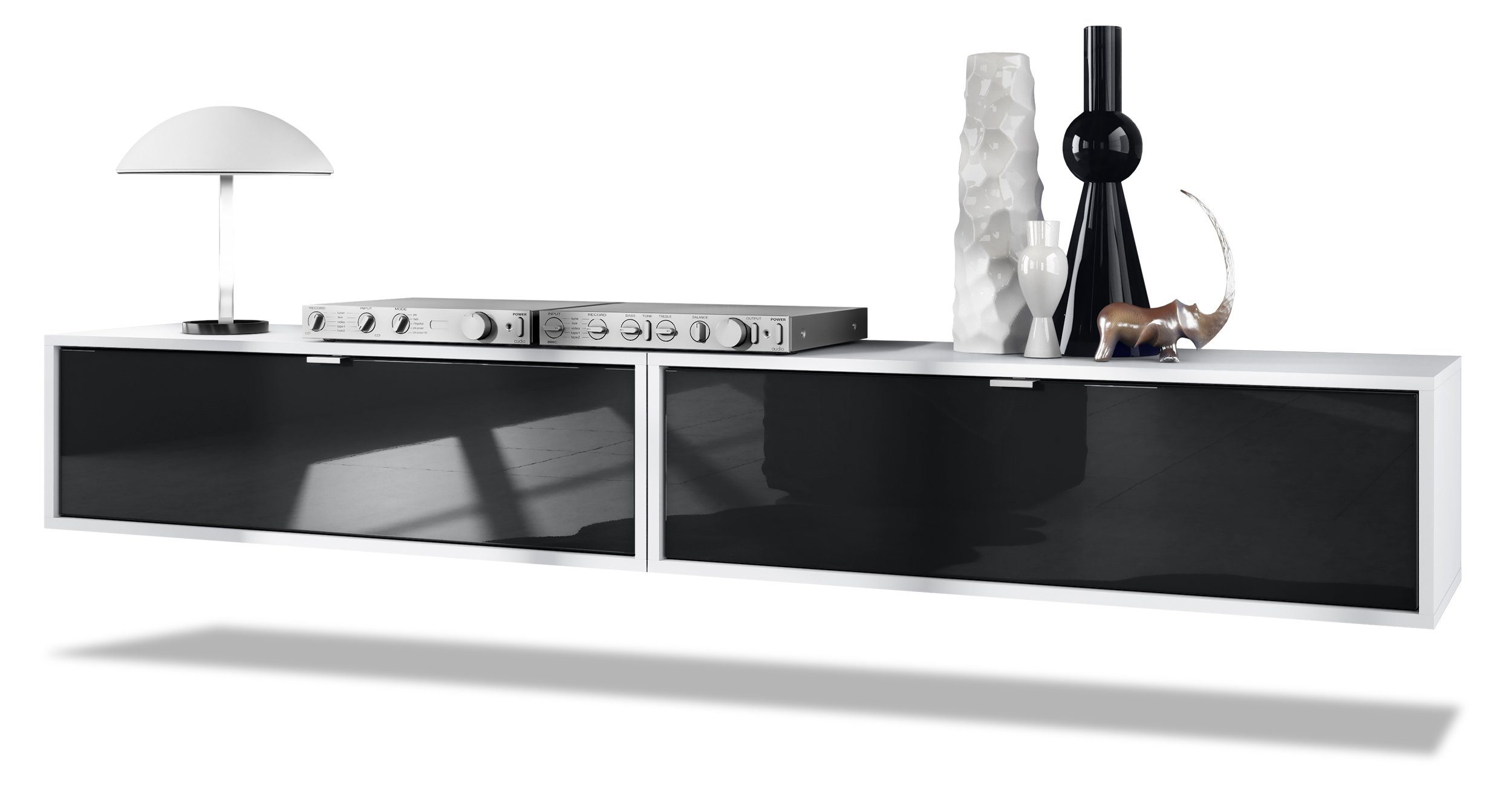 Vladon Lowboard Lana 1000 (2er-Set Tv-Kommode, mit Klappe), Weiß matt/Schwarz Hochglanz (100 x 29 x 37 cm)