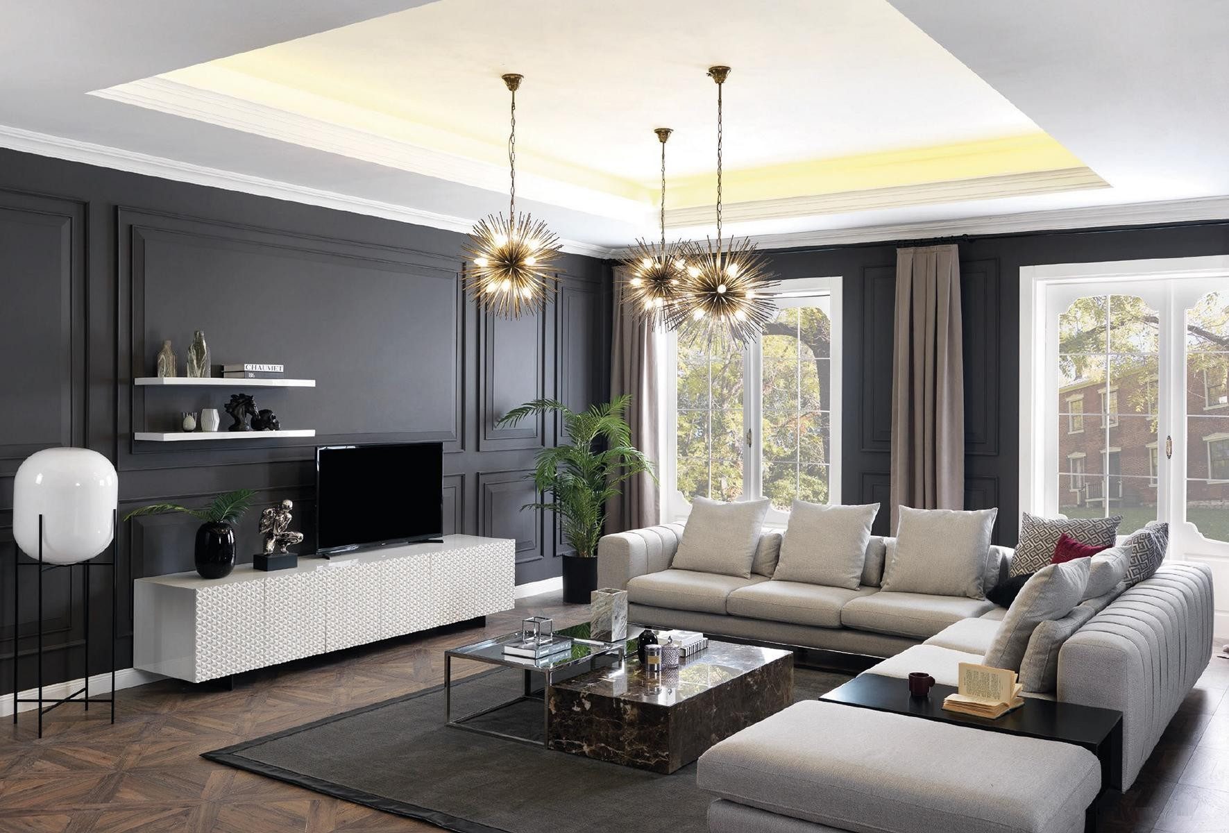 JVmoebel Ecksofa Ecksofa in Grau mit Polsterung und TV-Ständer, Made in Europa