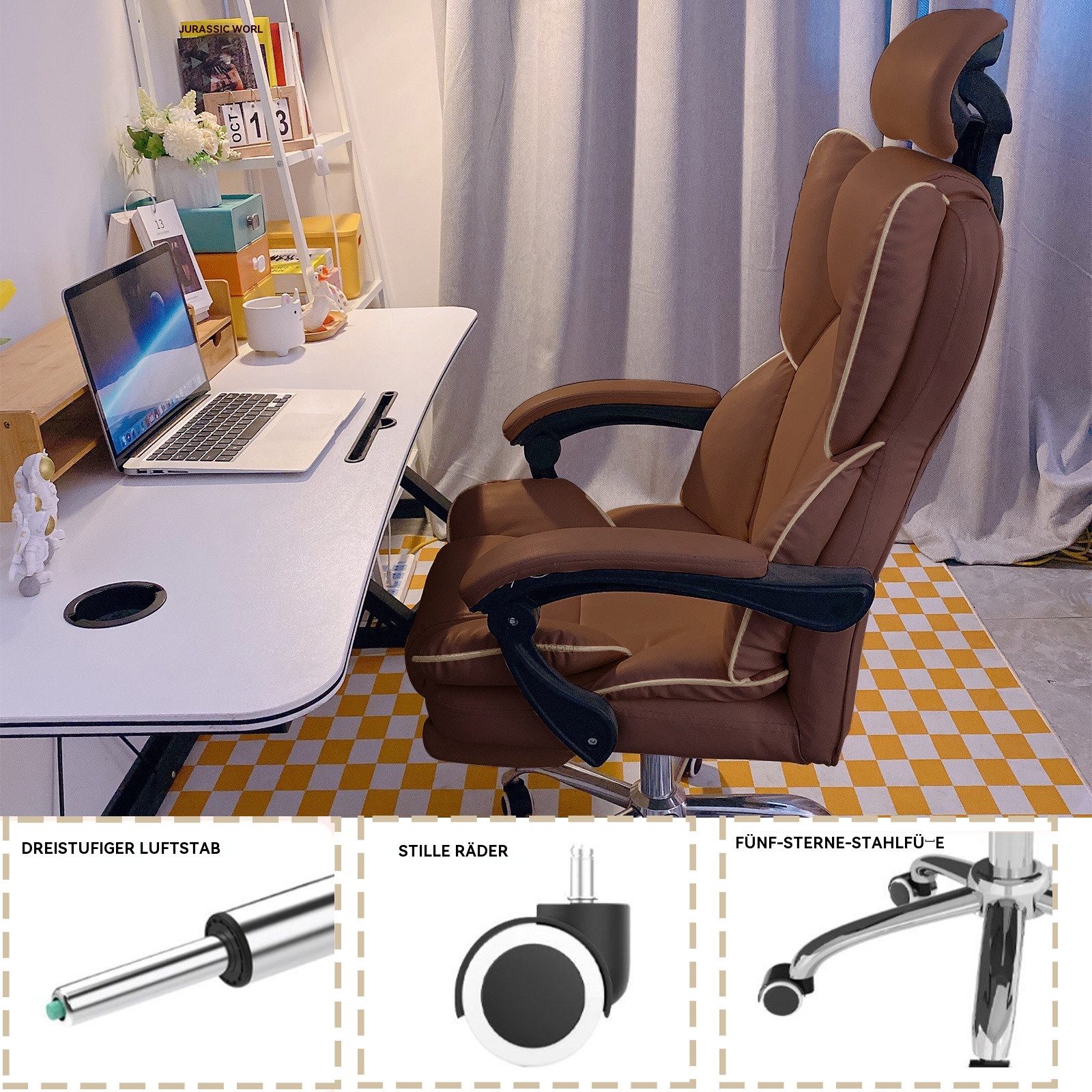 HDHNBA Chefsessel mit Fußstütze, höhenverstellbar und neigbar, Hochrücken Bürostuhl (1 St), mit Kopfstütze für das Home-Office – Bild 5 von 5