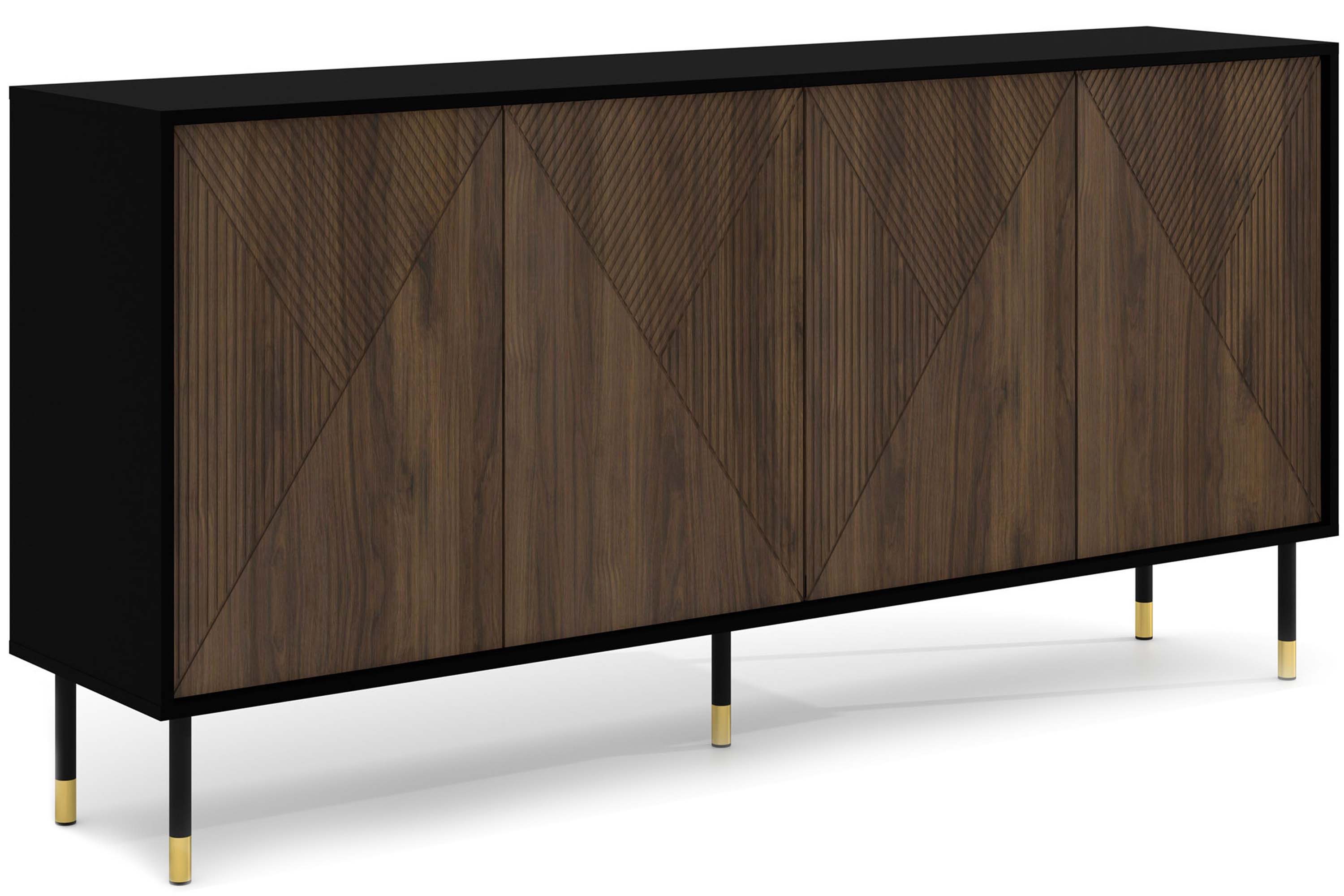 KONSIMO® Kommode TULA Sideboard, Türkommode, mit Push-to-Open-System (Breite 180 cm), schwarze Metallfüße 20 cm, zwei Einlegeböden, Industrial