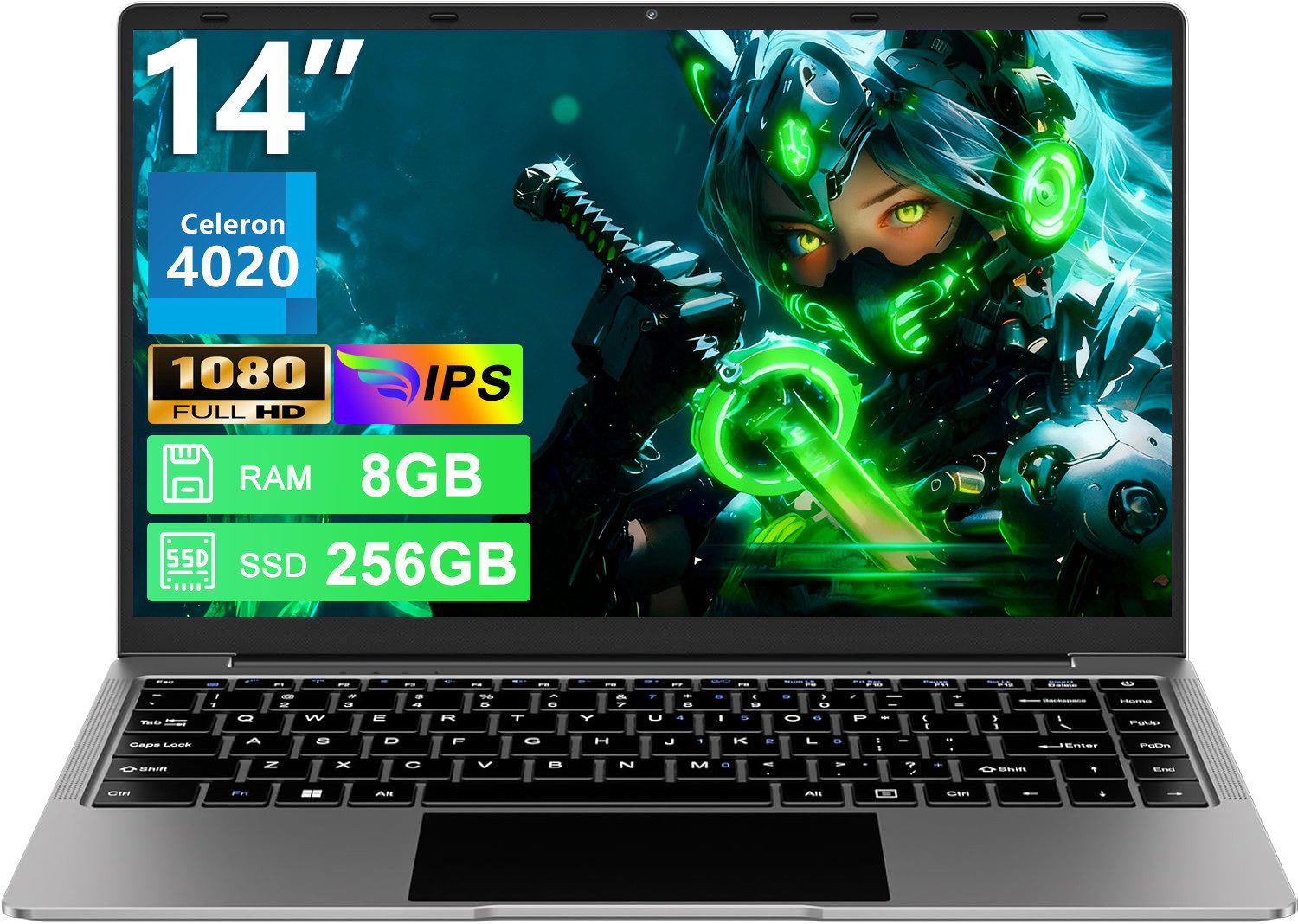 bvate B8 Laptop 14 Zoll 8GB RAM 256GB SSD Unterstützung 1TB SSD 1920x1080 Business-Notebook (35 cm/14 Zoll, Celeron N4020, Celeron N4020)