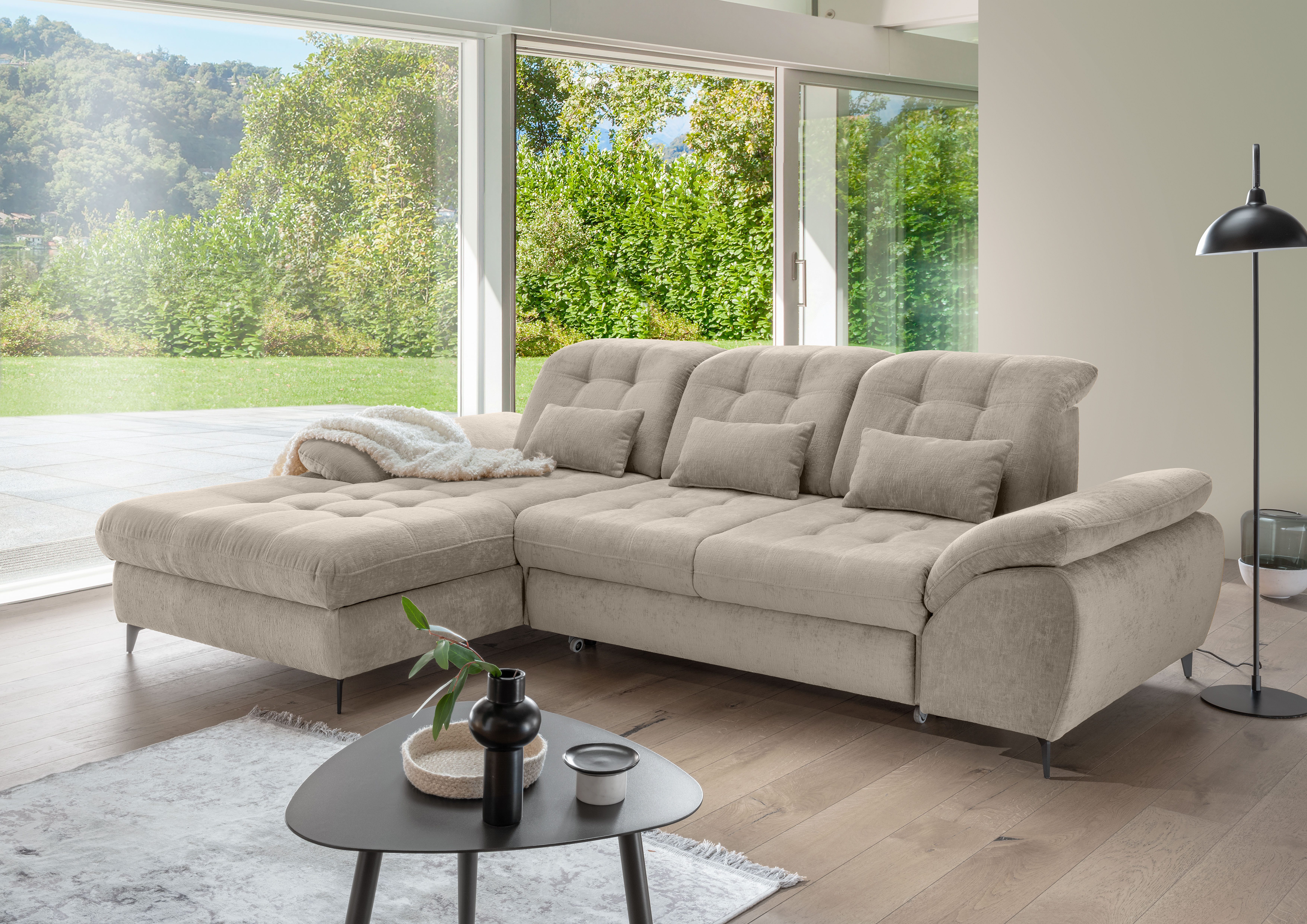 OTTO home Wohnlandschaft Delphino Multifunktionen, Bettfunktion, Breite 273cm, L-Form, inkl. Bettkasten, Schlaffunktion, Kopfteil- und Sitztiefenverstellung