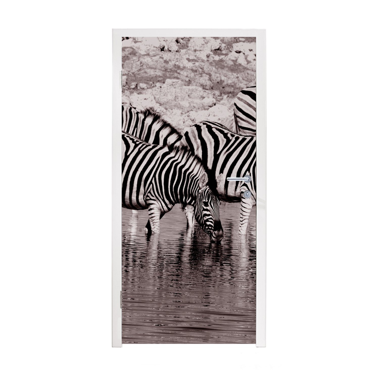 MuchoWow Türtapete Zebras im Wasser, Matt, bedruckt, (1 St), Fototapete für Tür, Türaufkleber, 75x205 cm
