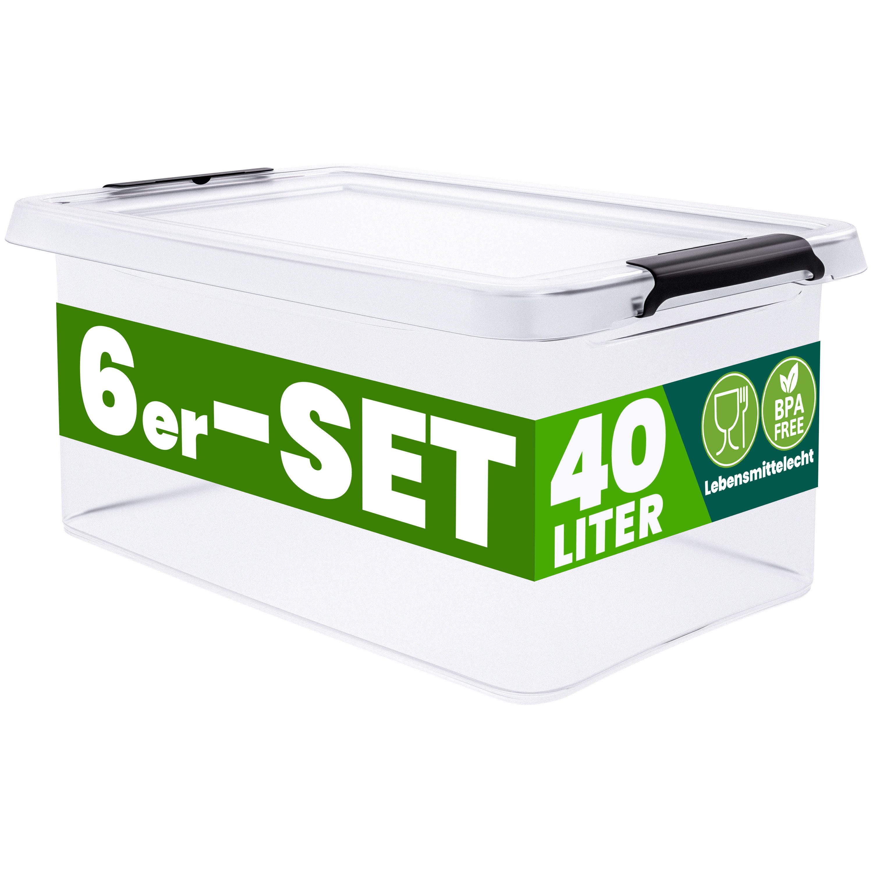 Deuba Aufbewahrungsbox, 40L Deckel Kunststoff Organizer Ordnungsboxen BPA frei stapelbar Küche
