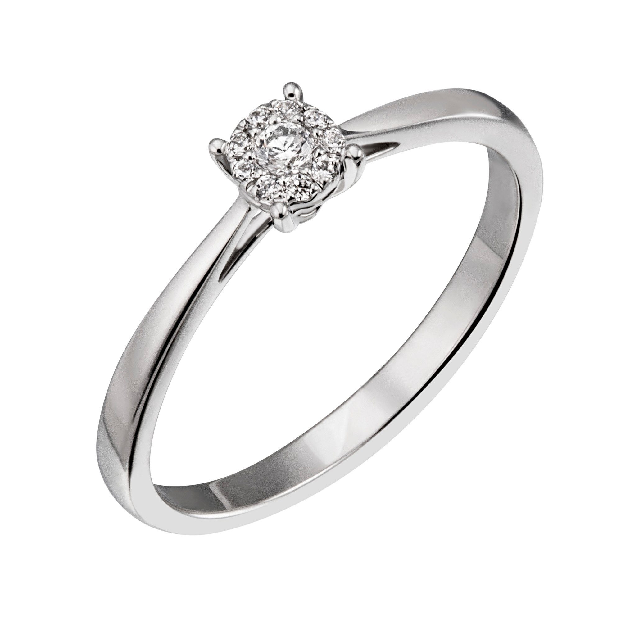 Joyes Boutique Goldring JB Damenring 585 14 Karat Weiß 10 Brillanten 0,08ct. SI H 60 mm (Made in Germany, inkl. Etui, Zertifikat u. Garantie, JB)