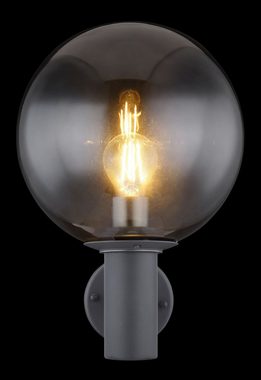 Globo Außen-Wandleuchte LED Außenlampe Außenleuchte Wandlampe Glas Edelstahl Alu 31865, Rauchglaskugel, spritzwassergeschützt (IP44), ohne Leuchtmittel, Lichtfarbe ist abhängig vom Leuchtmittel, Außenwandleuchte, Wandlampe, Leuchte aussen, Außen, Wand